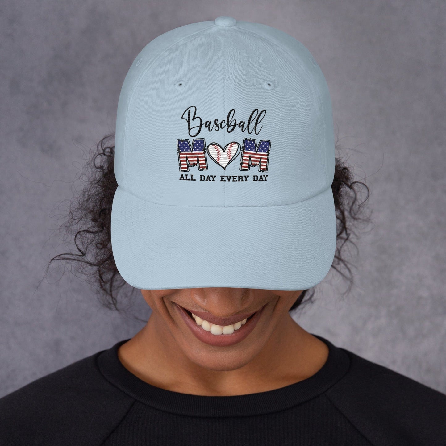 Baseball Mom - All Day Every Day - Embroidered Dad Hat Light Blue Spirit Gear Collective Hat