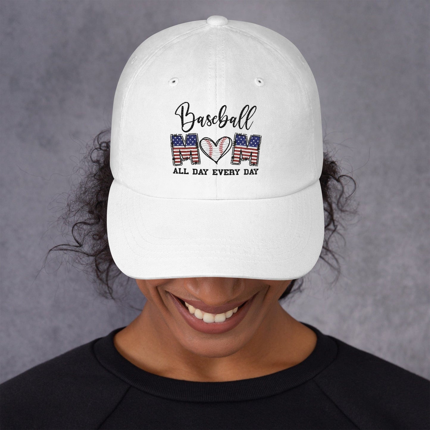 Baseball Mom - All Day Every Day - Embroidered Dad Hat White Spirit Gear Collective Hat