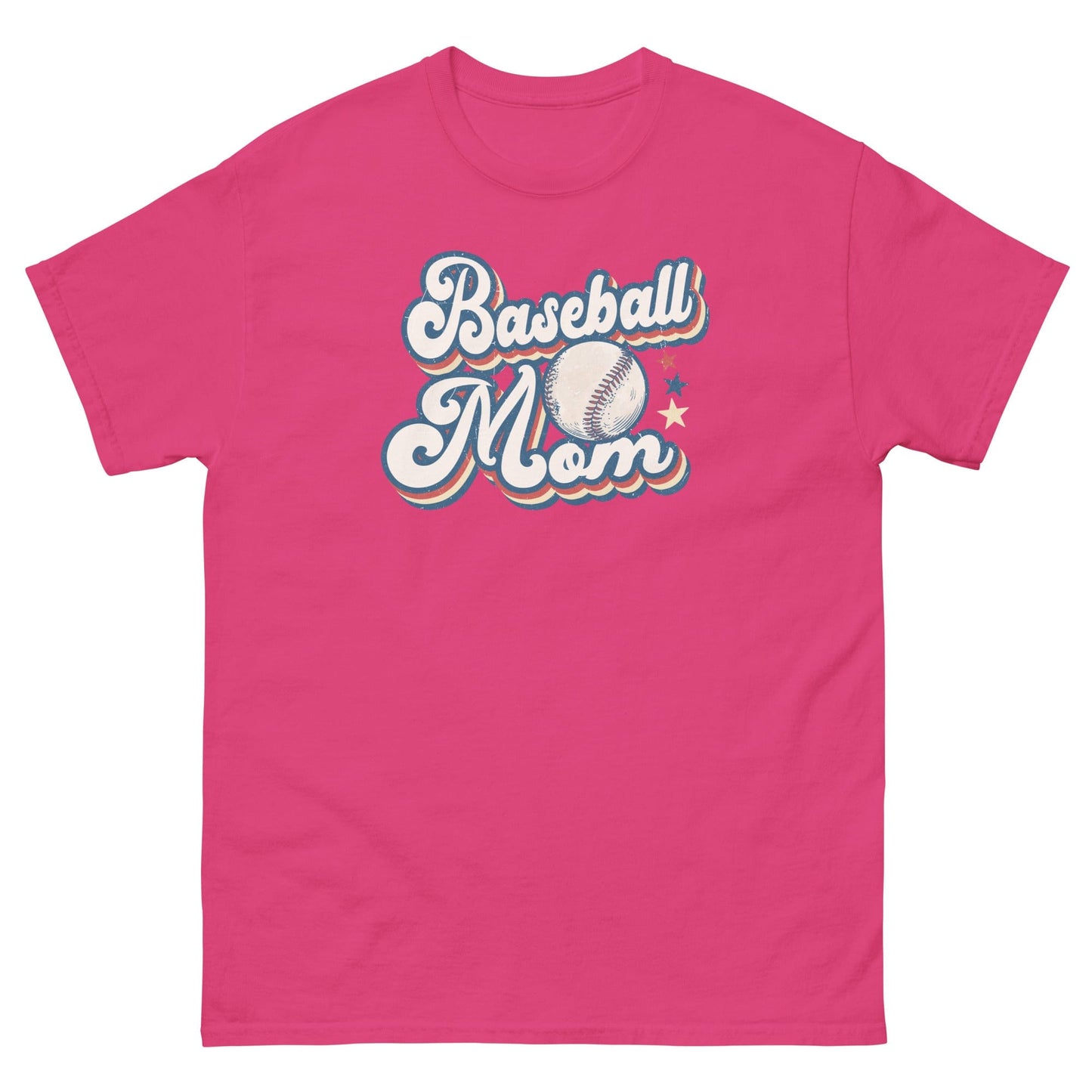 Baseball Mom Retro Shirt – Baseball & Stars Graphic Heliconia / S Spirit Gear Collective T-Shirt