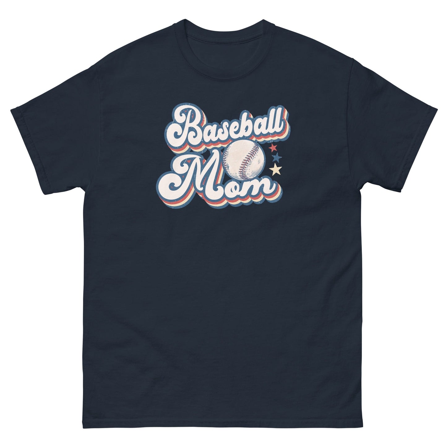 Baseball Mom Retro Shirt – Baseball & Stars Graphic Navy / S Spirit Gear Collective T-Shirt
