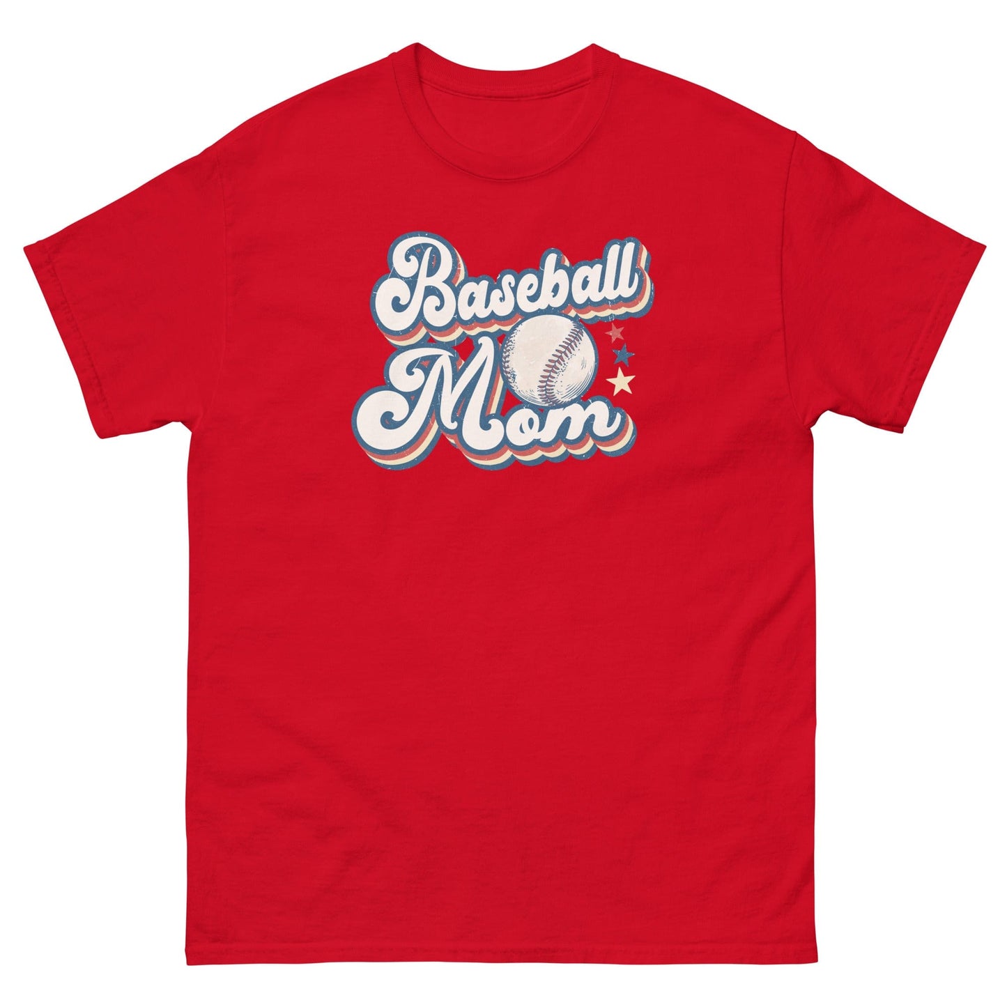 Baseball Mom Retro Shirt – Baseball & Stars Graphic Red / S Spirit Gear Collective T-Shirt