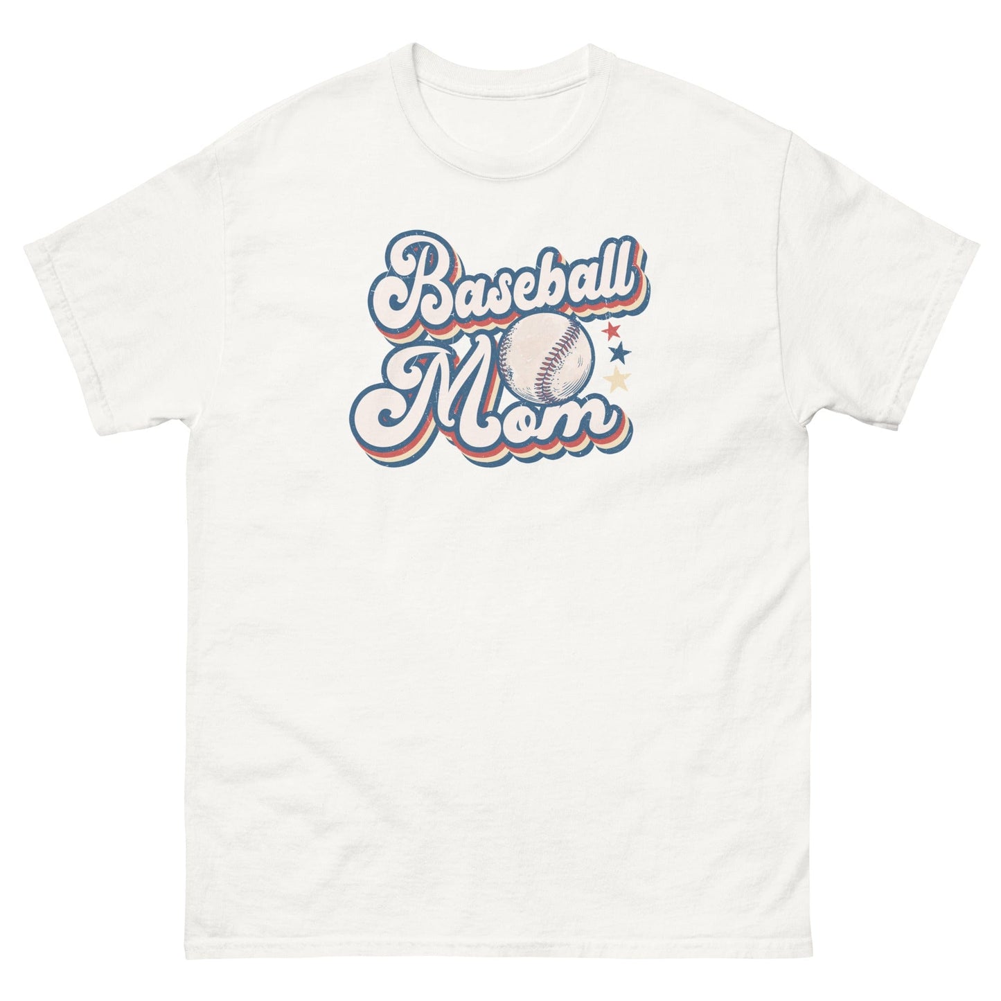 Baseball Mom Retro Shirt – Baseball & Stars Graphic White / S Spirit Gear Collective T-Shirt