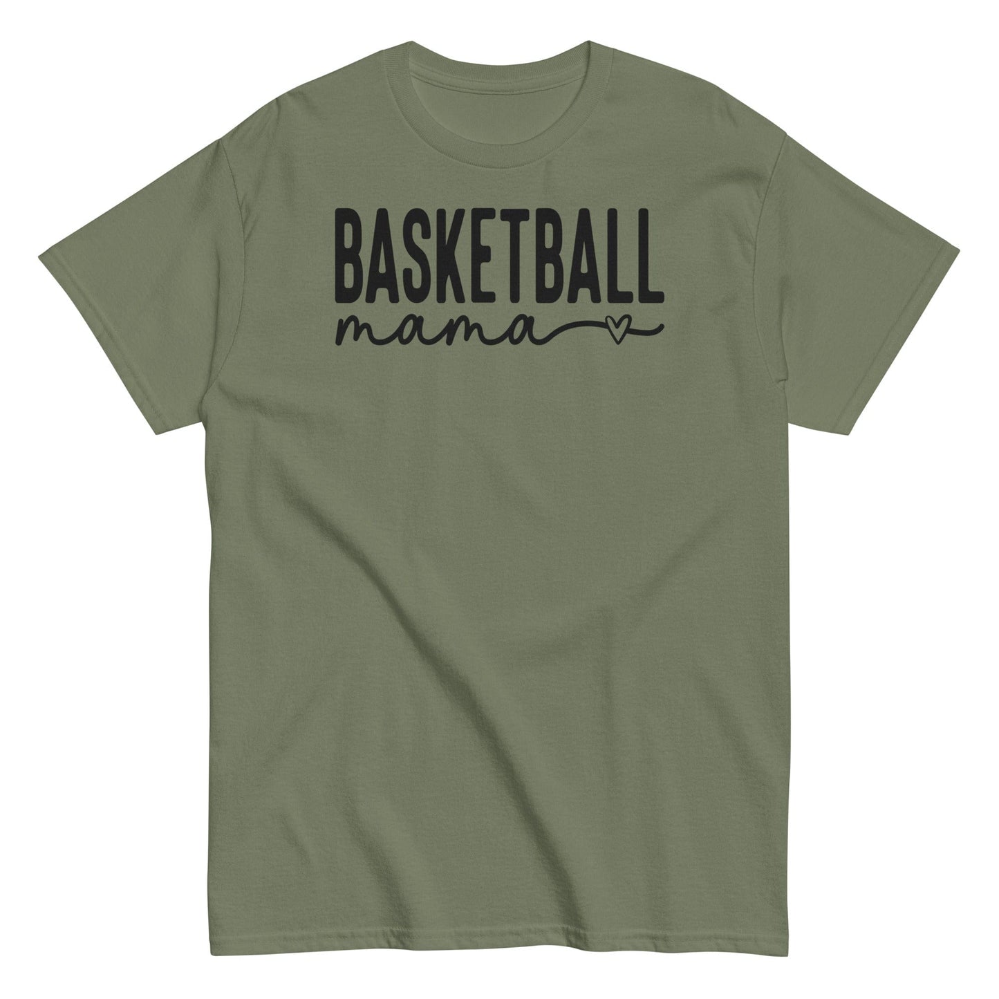 Basketball Mama Shirt with Heart - Black Text Military Green / S Spirit Gear Collective T-Shirt