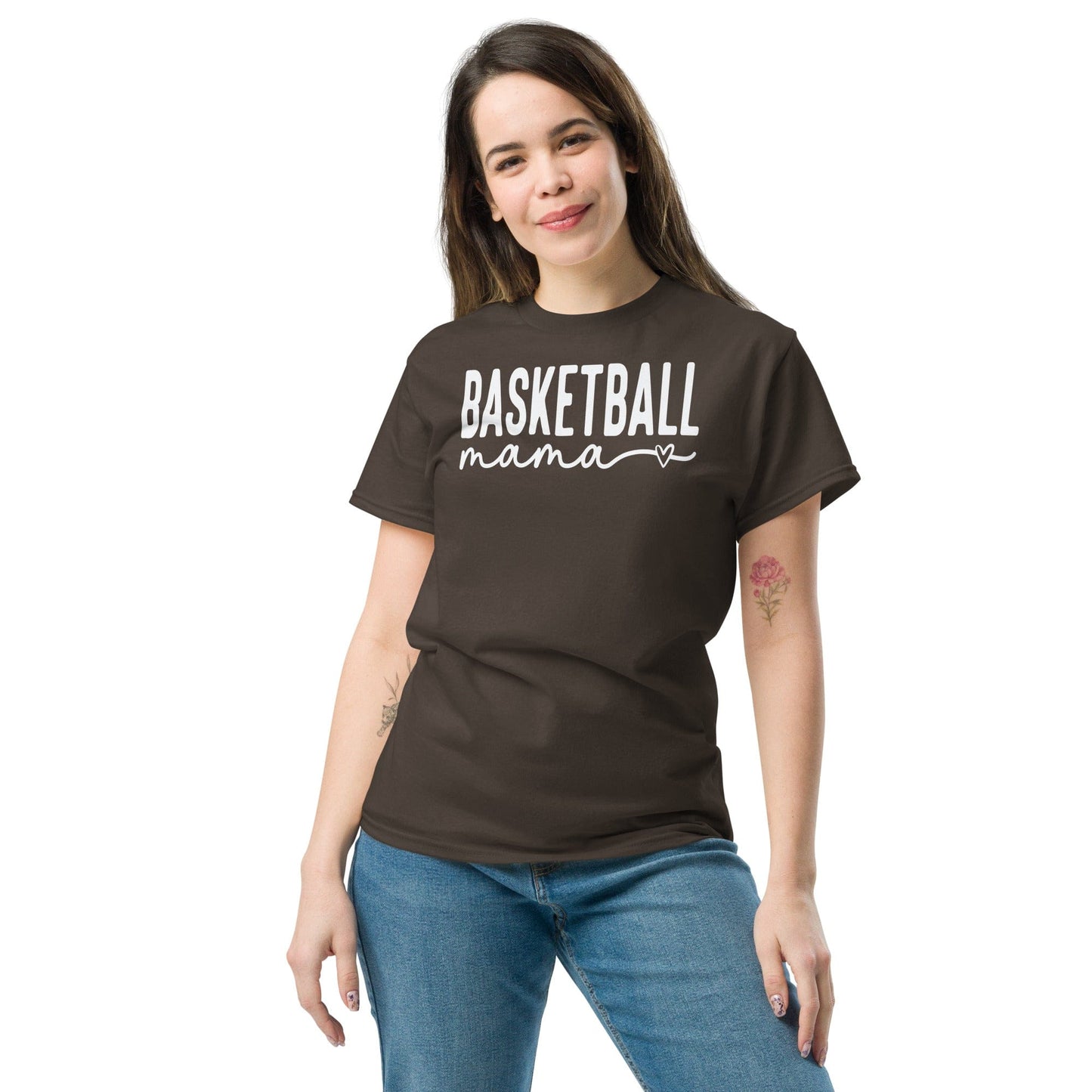 Basketball Mama Shirt with Heart - White Text Spirit Gear Collective T-Shirt
