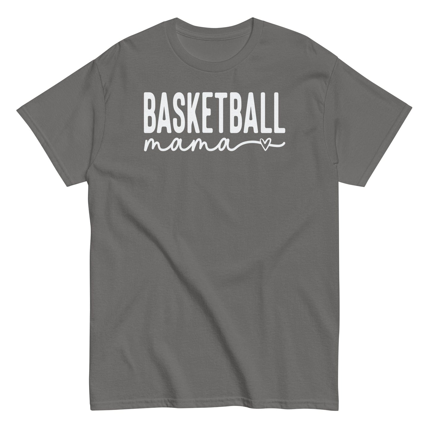 Basketball Mama Shirt with Heart - White Text Charcoal / S Spirit Gear Collective T-Shirt