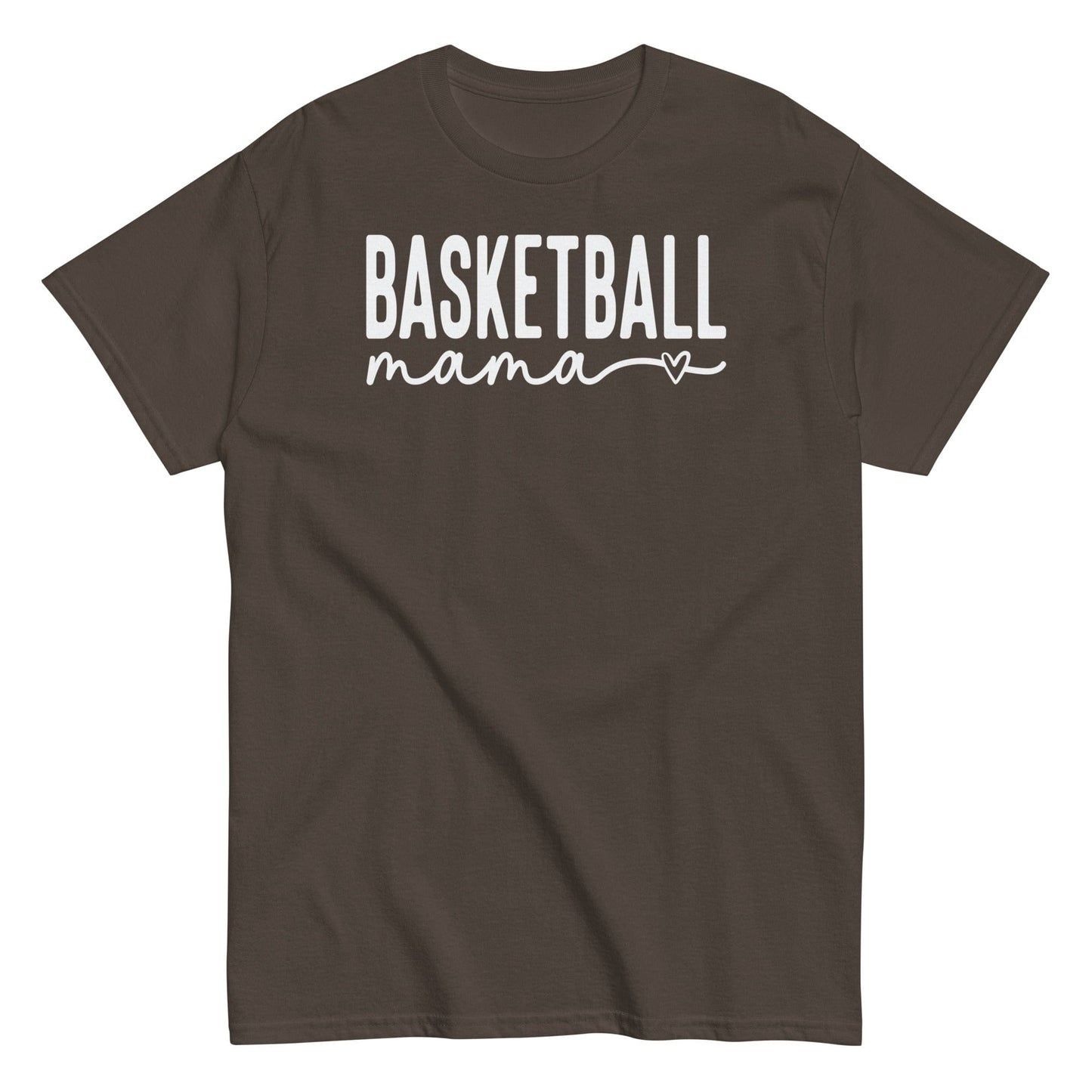 Basketball Mama Shirt with Heart - White Text Dark Chocolate / S Spirit Gear Collective T-Shirt