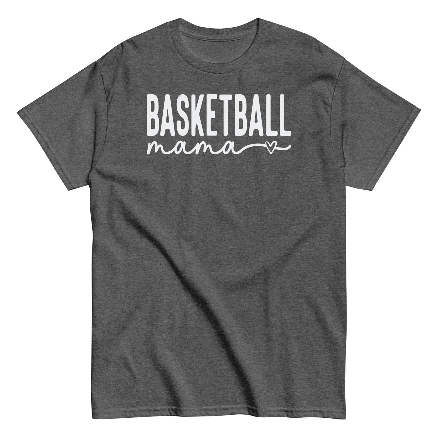 Basketball Mama Shirt with Heart - White Text Dark Heather / S Spirit Gear Collective T-Shirt