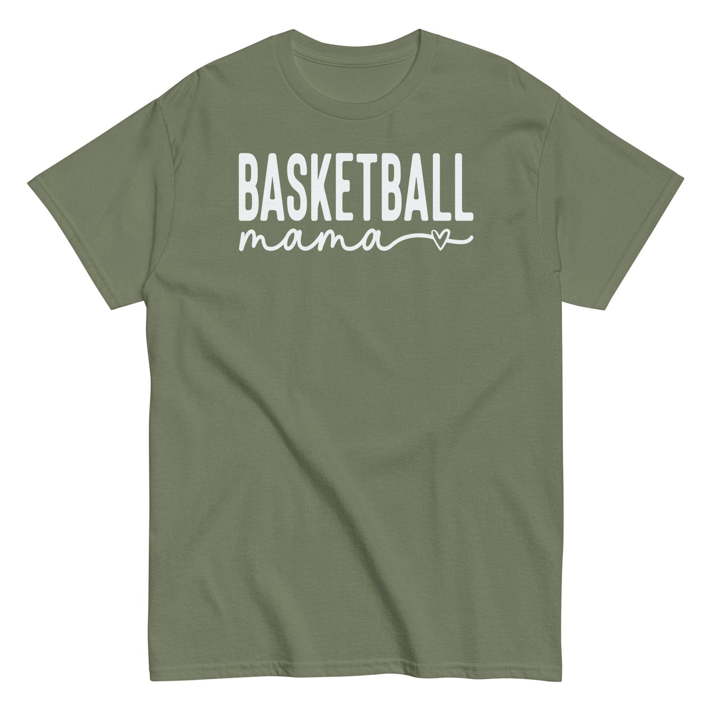 Basketball Mama Shirt with Heart - White Text Military Green / S Spirit Gear Collective T-Shirt