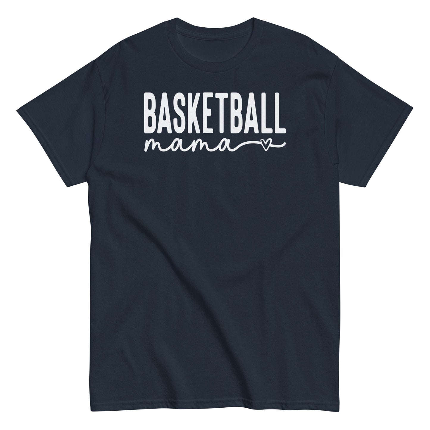 Basketball Mama Shirt with Heart - White Text Navy / S Spirit Gear Collective T-Shirt