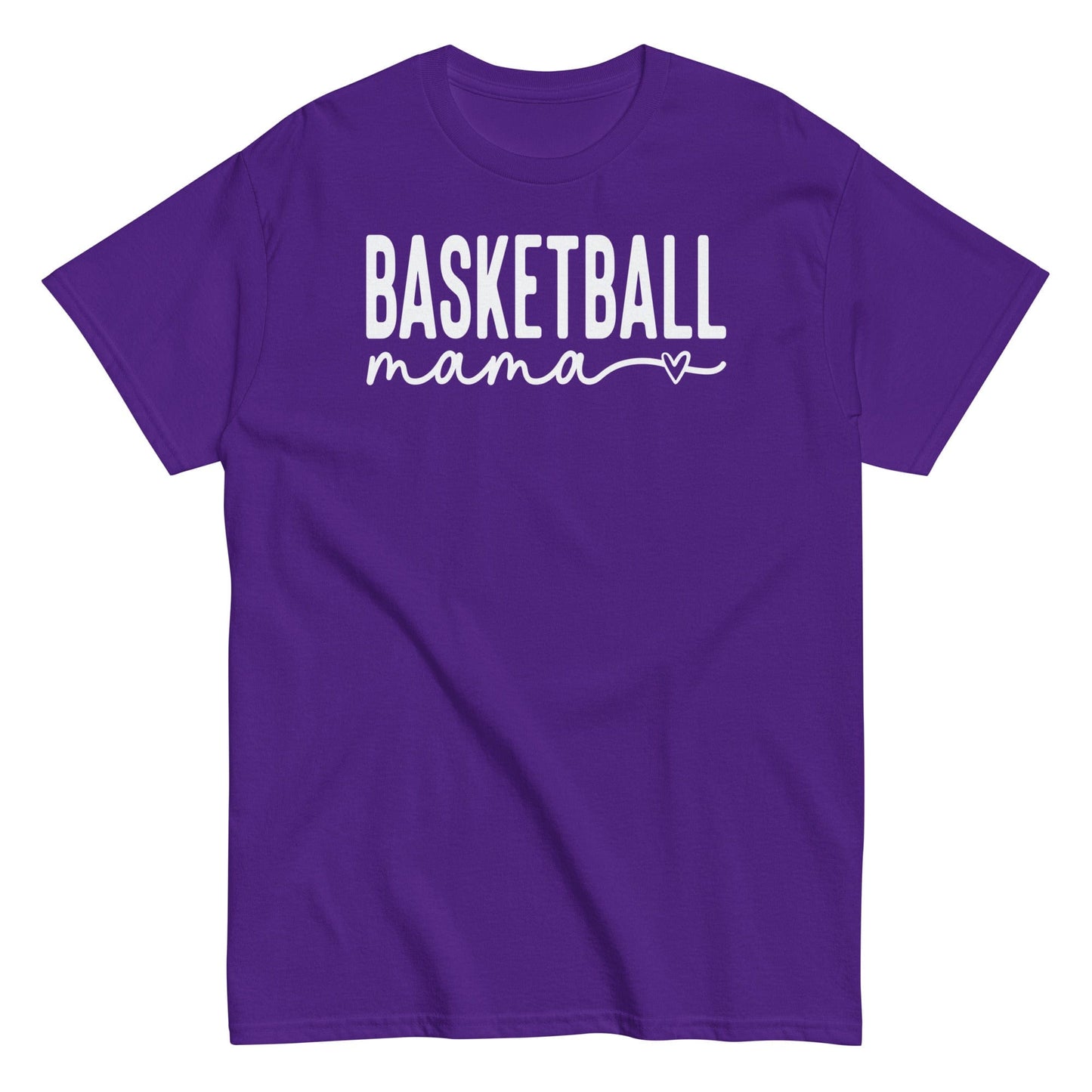 Basketball Mama Shirt with Heart - White Text Purple / S Spirit Gear Collective T-Shirt