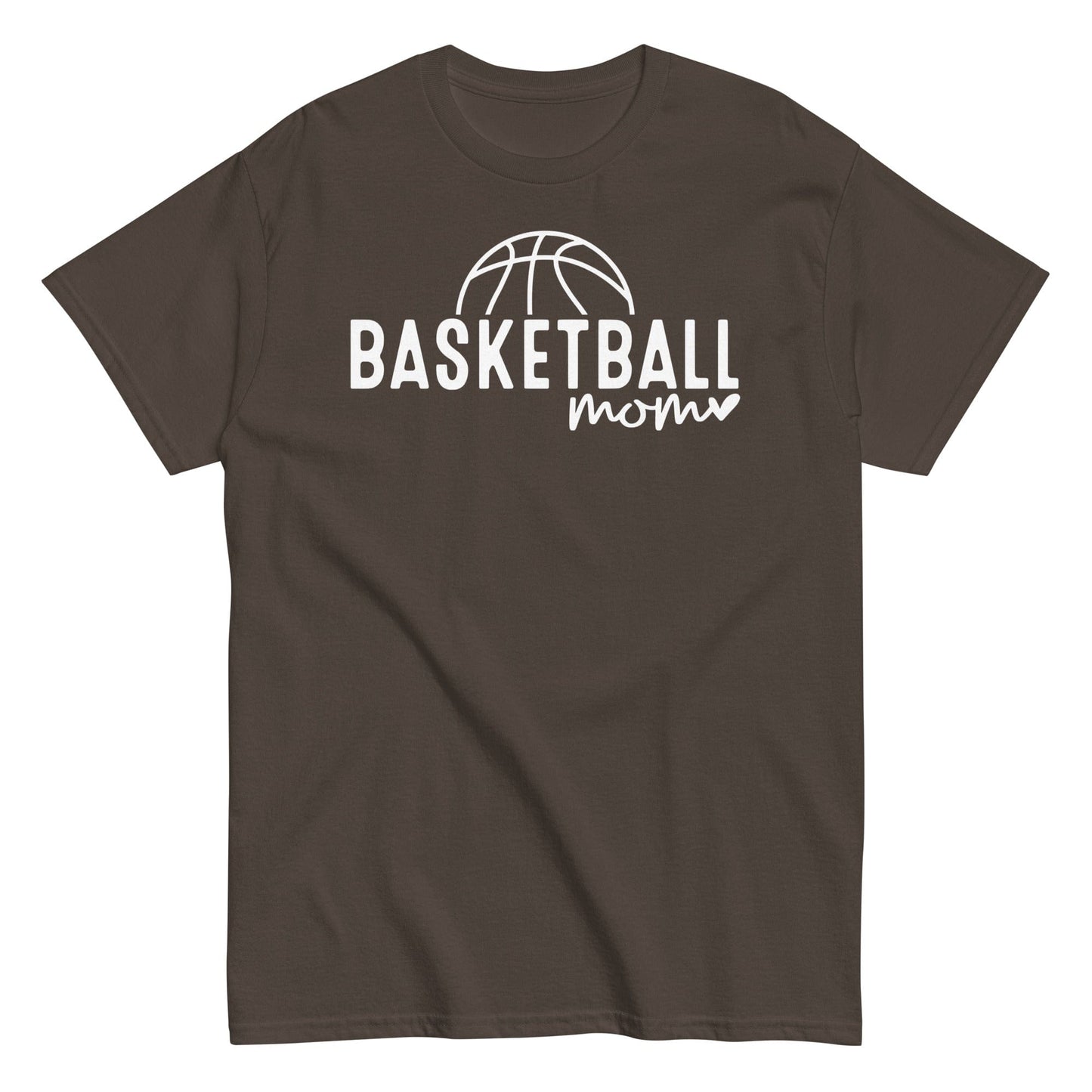 Basketball Mom Hoodie with Basketball and Heart - White Text Dark Chocolate / S Spirit Gear Collective