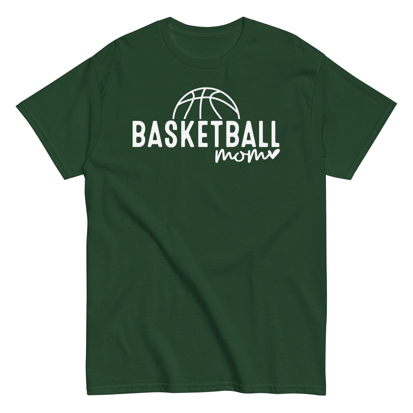 Basketball Mom Hoodie with Basketball and Heart - White Text Forest Green / S Spirit Gear Collective