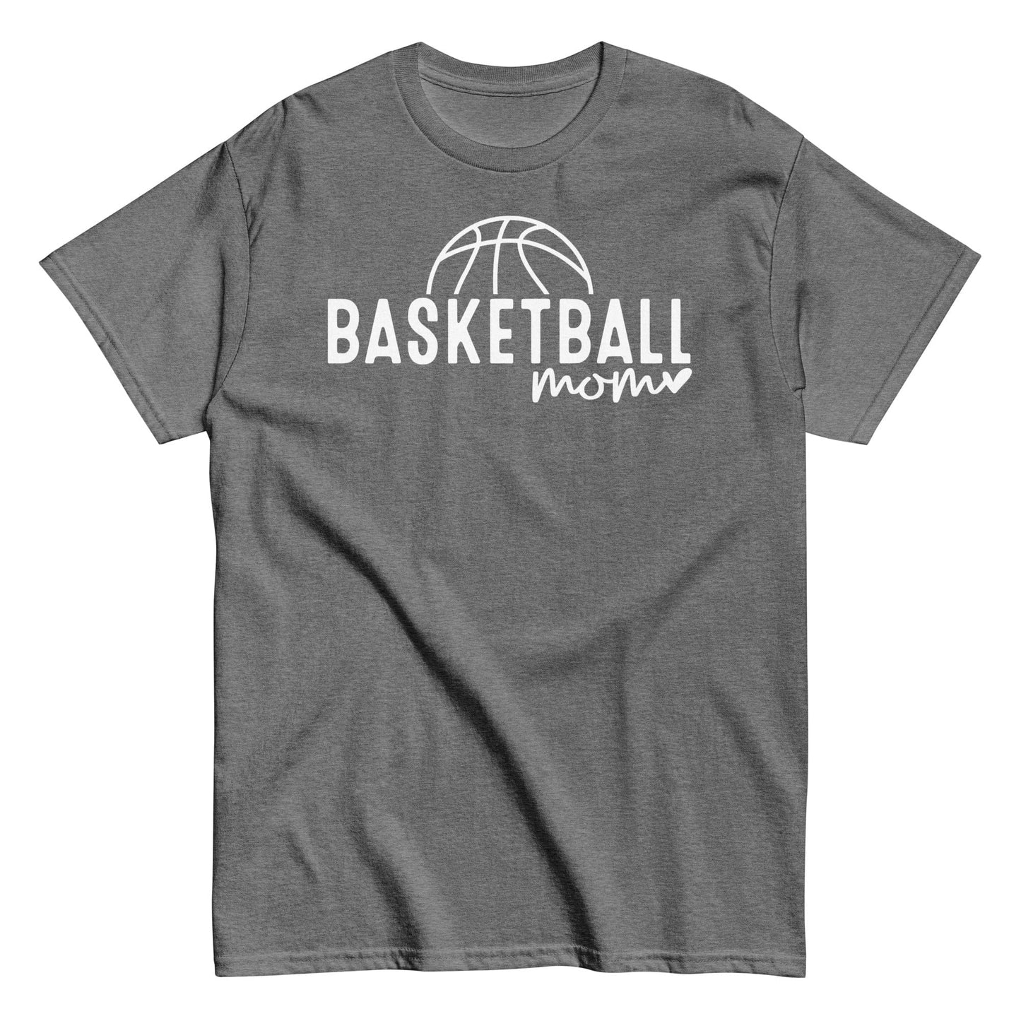 Basketball Mom Hoodie with Basketball and Heart - White Text Graphite Heather / S Spirit Gear Collective