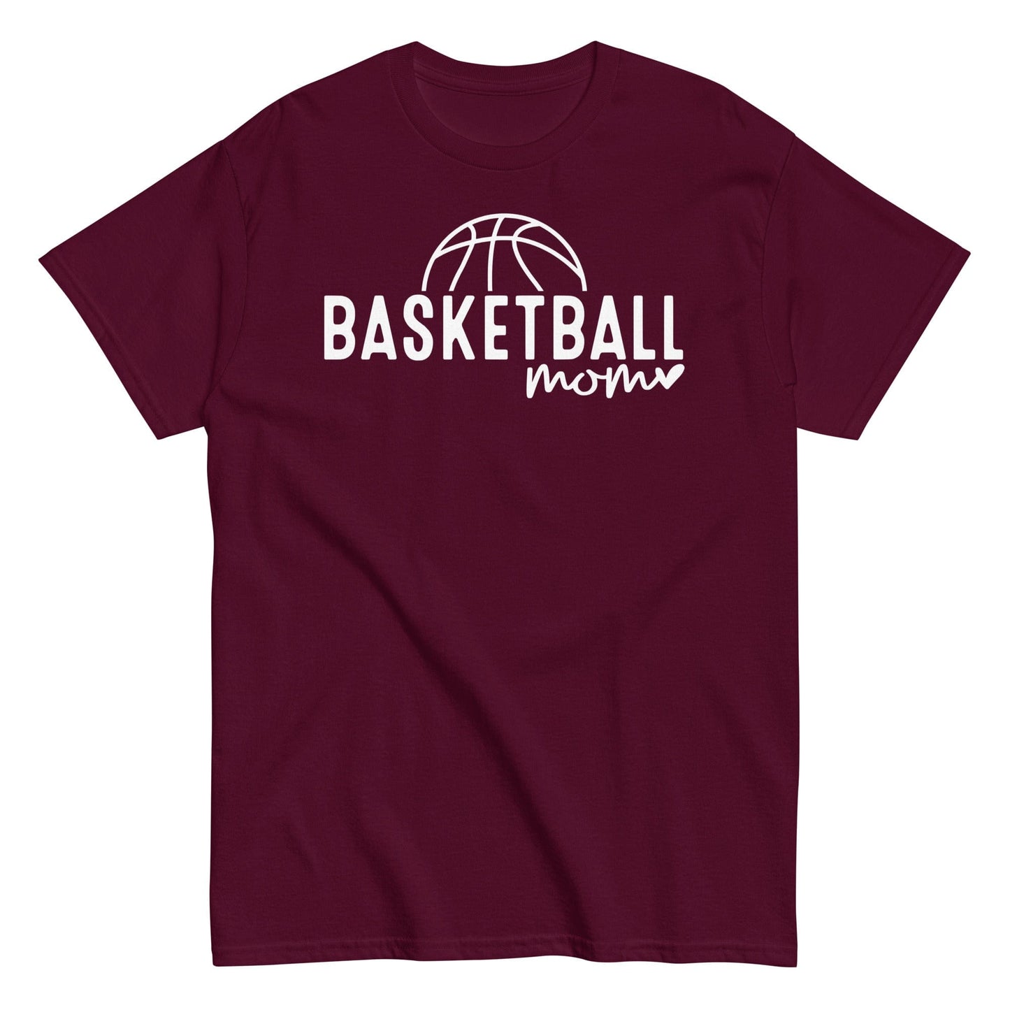 Basketball Mom Hoodie with Basketball and Heart - White Text Maroon / S Spirit Gear Collective