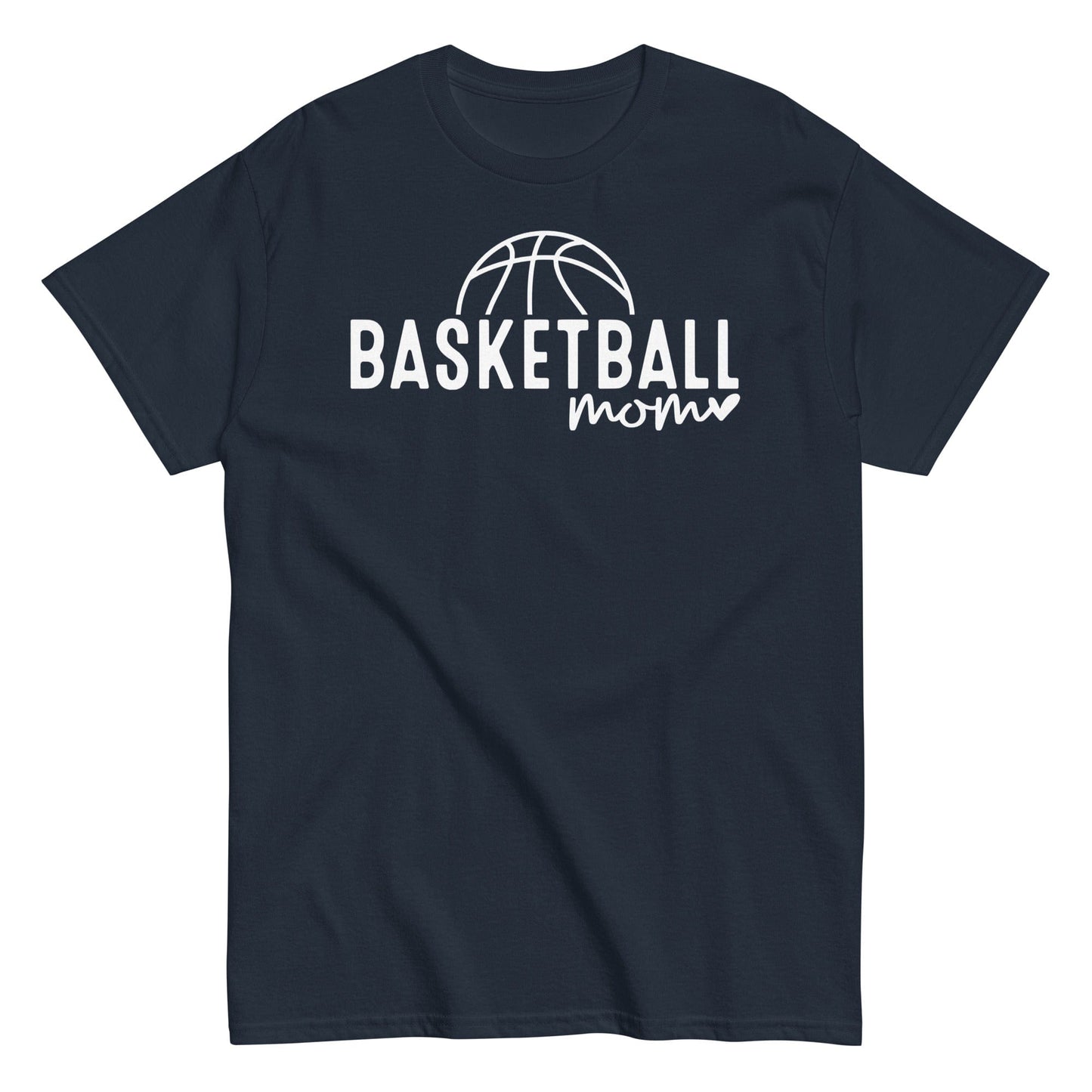 Basketball Mom Hoodie with Basketball and Heart - White Text Navy / S Spirit Gear Collective