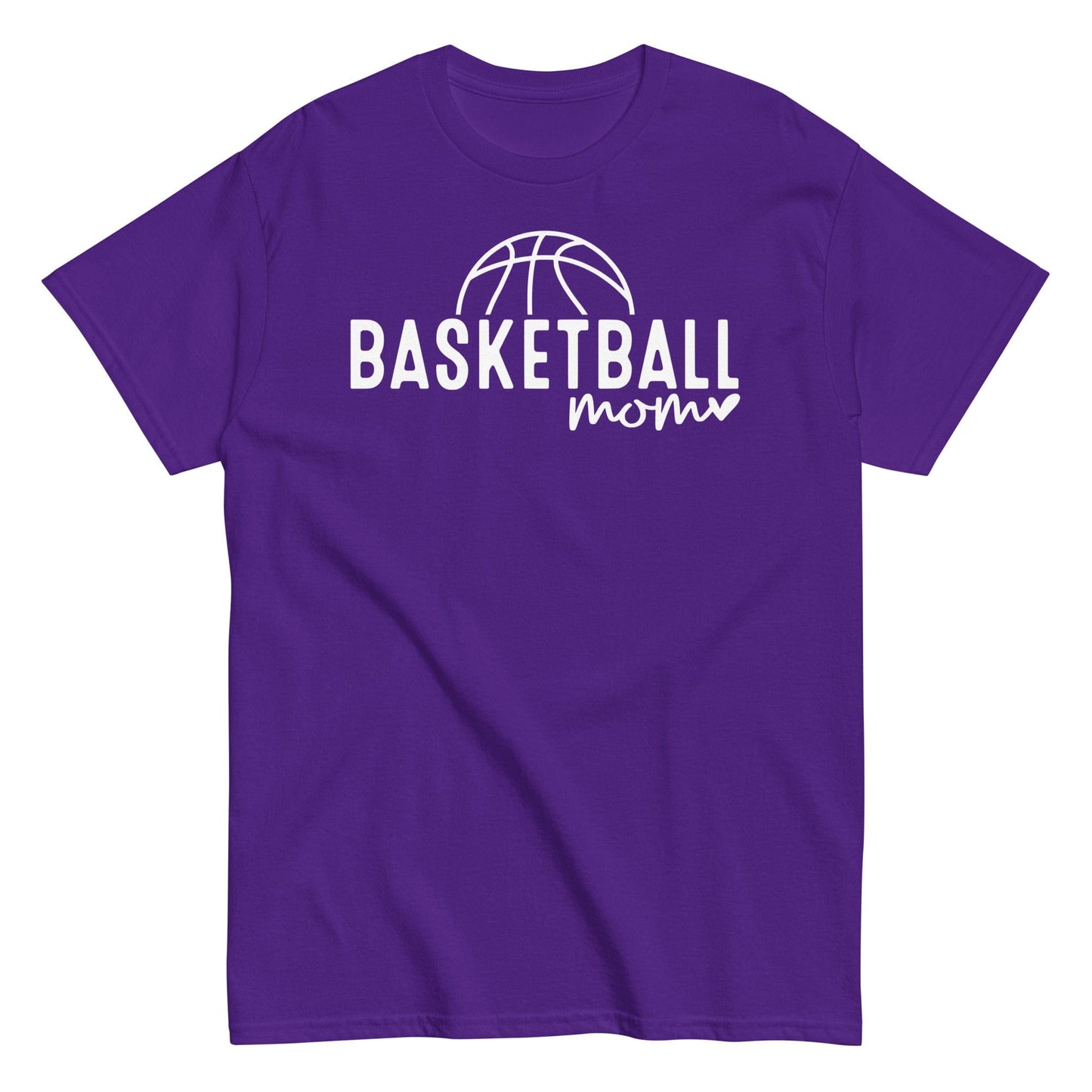 Basketball Mom Hoodie with Basketball and Heart - White Text Purple / S Spirit Gear Collective