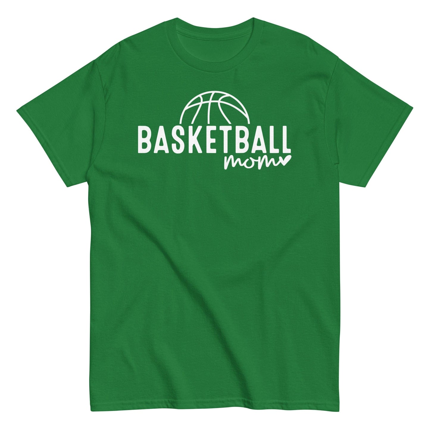 Basketball Mom Hoodie with Basketball and Heart - White Text Turf Green / S Spirit Gear Collective