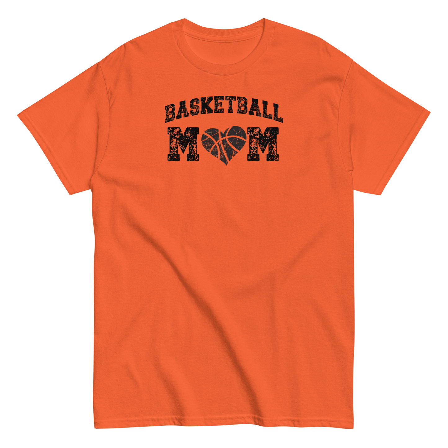 Basketball Mom Shirt with Basketball Heart - Black Text Orange / S Spirit Gear Collective T-Shirt