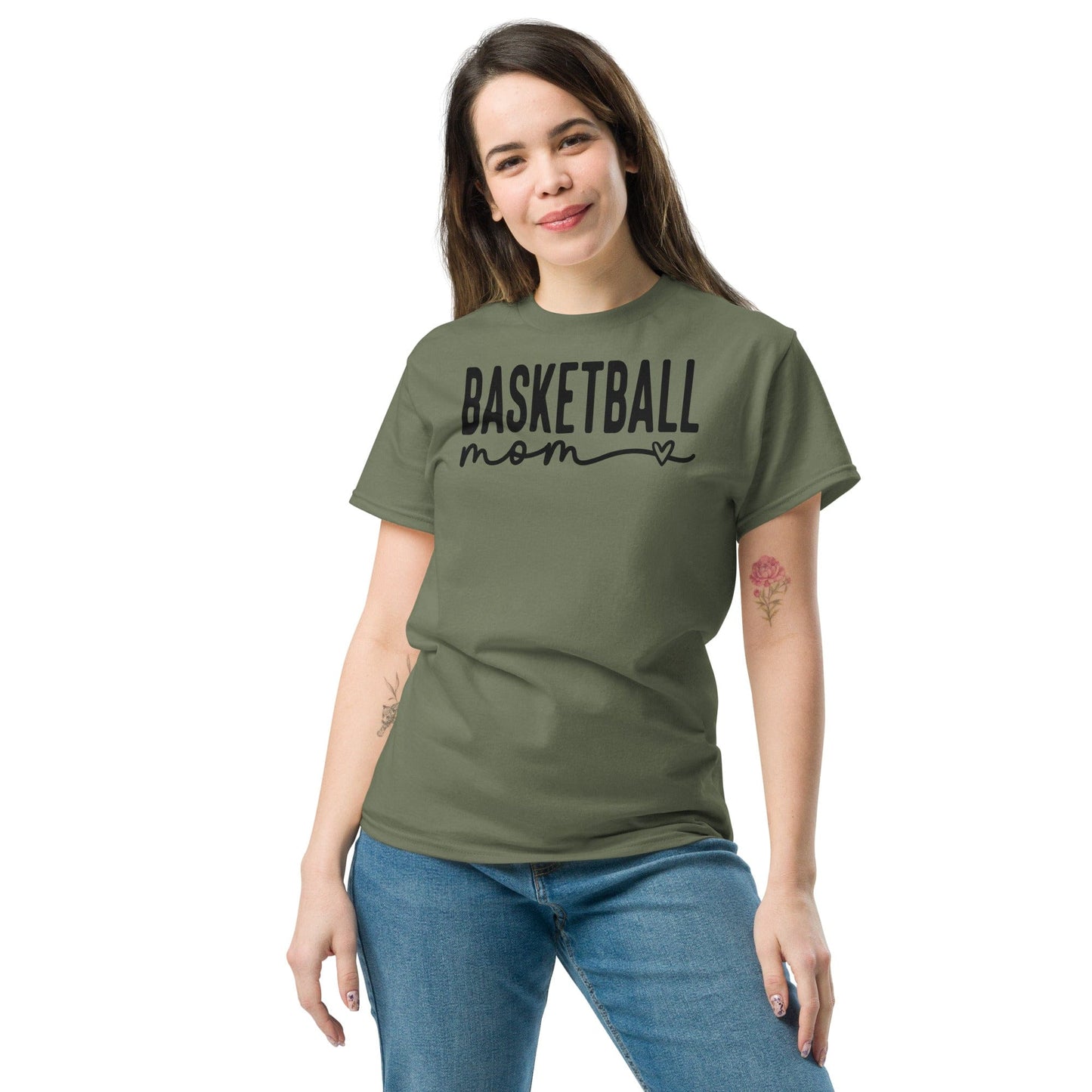 Basketball Mom Shirt with Heart - Black Text Spirit Gear Collective T-Shirt