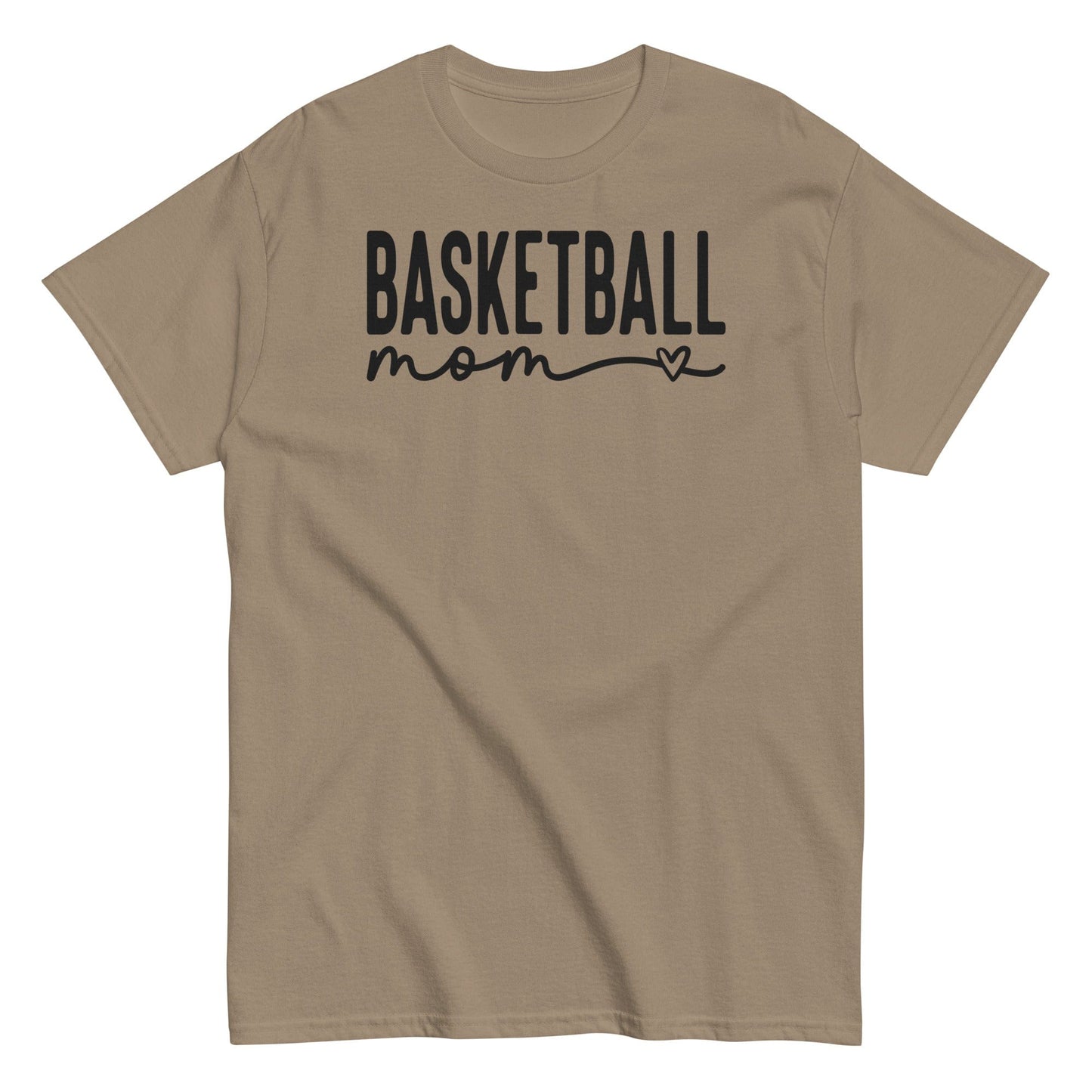 Basketball Mom Shirt with Heart - Black Text Brown Savana / S Spirit Gear Collective T-Shirt