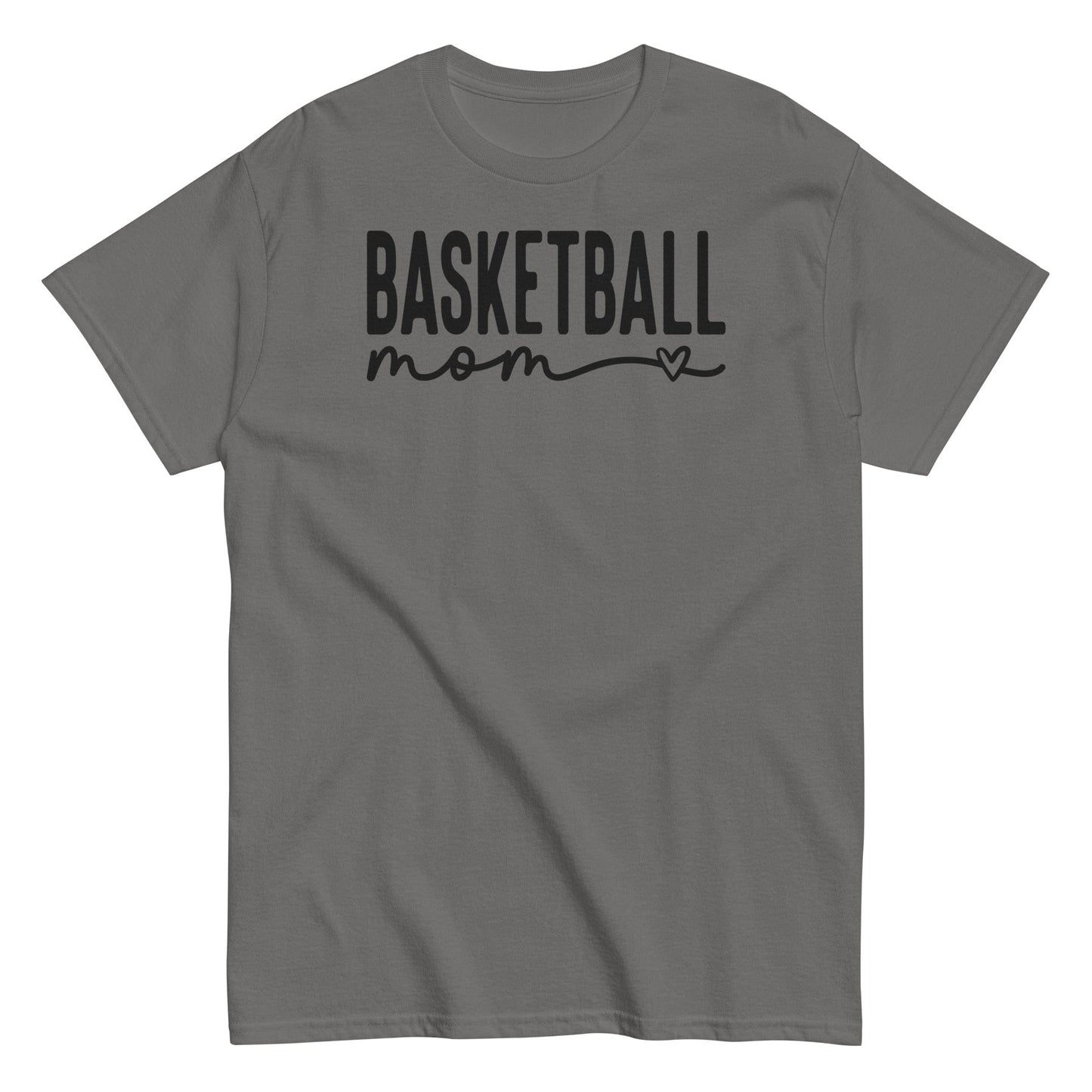 Basketball Mom Shirt with Heart - Black Text Charcoal / S Spirit Gear Collective T-Shirt