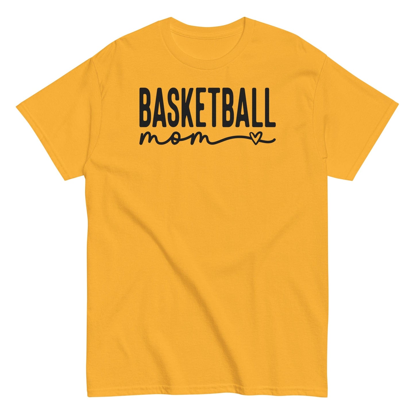 Basketball Mom Shirt with Heart - Black Text Gold / S Spirit Gear Collective T-Shirt