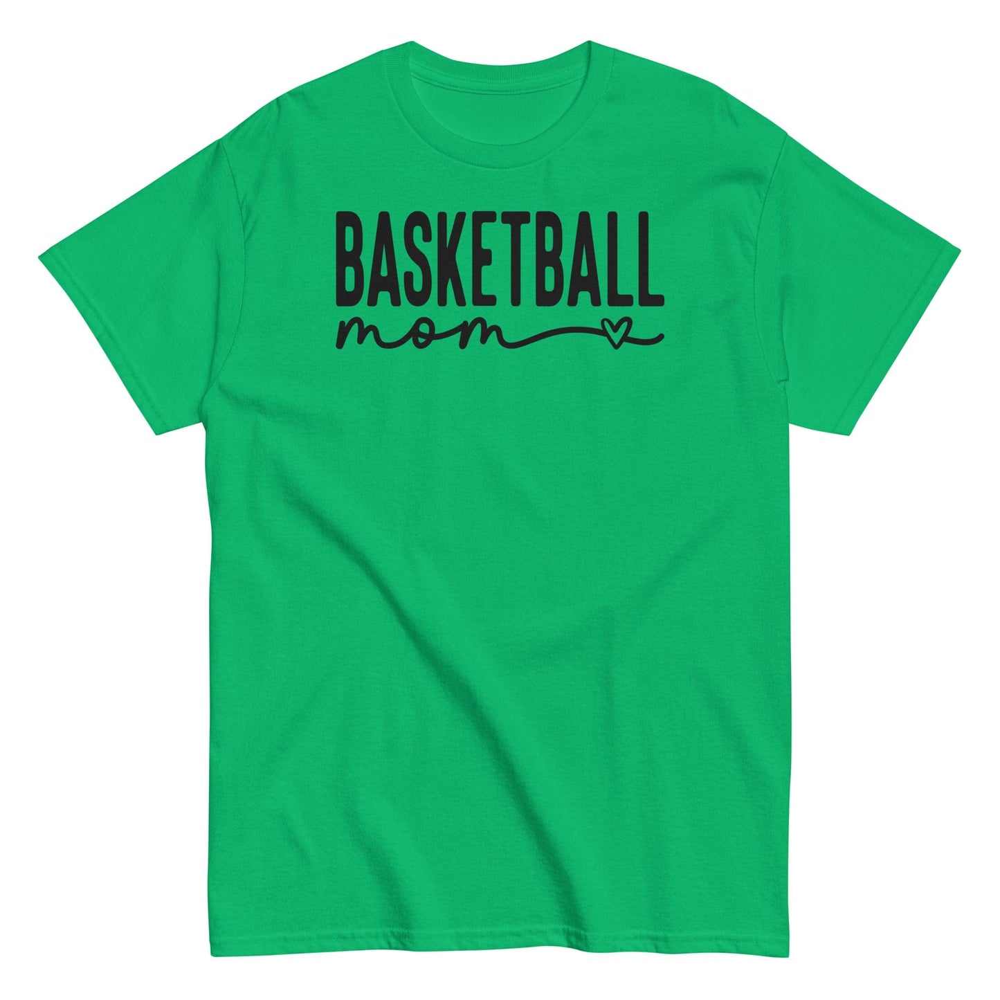 Basketball Mom Shirt with Heart - Black Text Irish Green / S Spirit Gear Collective T-Shirt