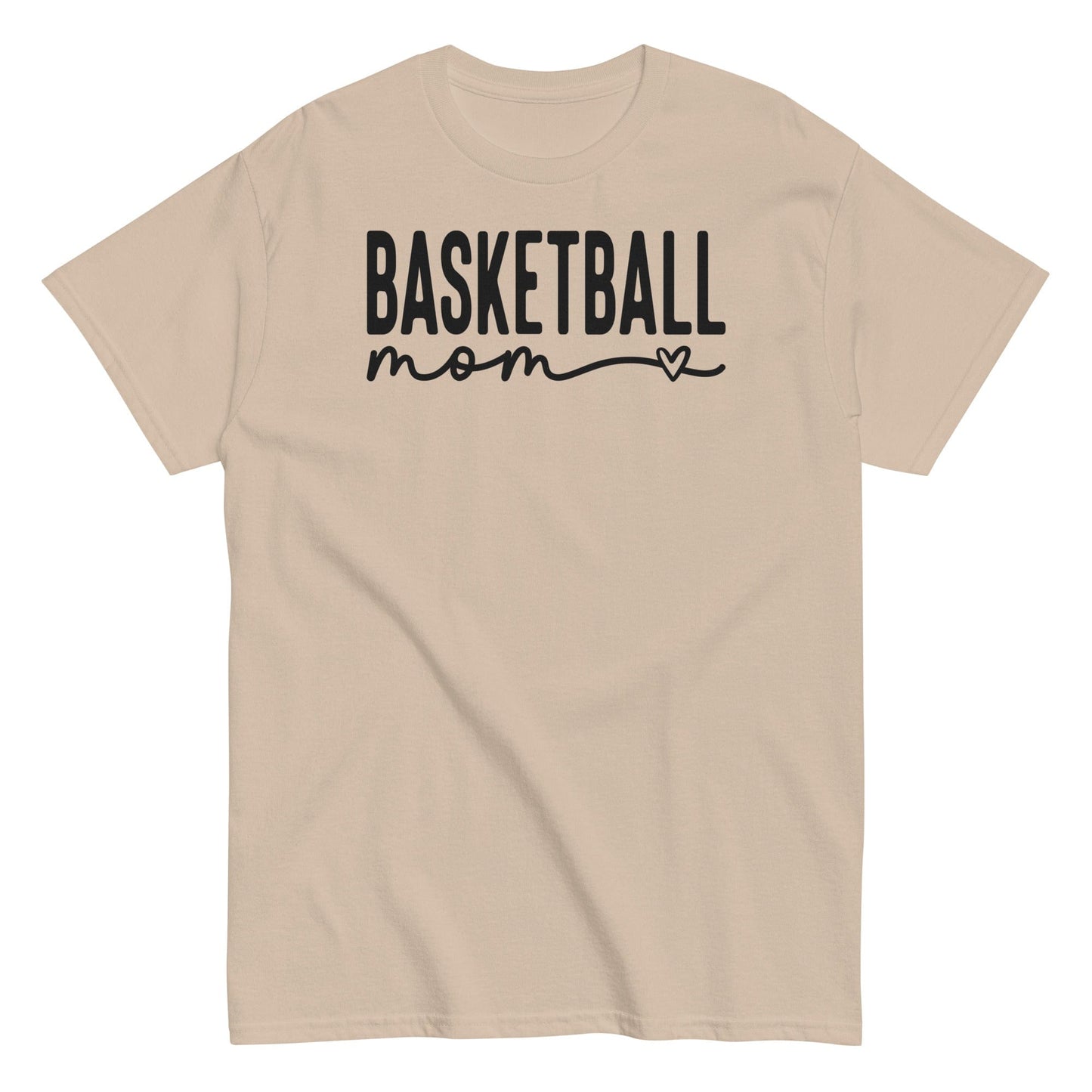 Basketball Mom Shirt with Heart - Black Text Sand / S Spirit Gear Collective T-Shirt