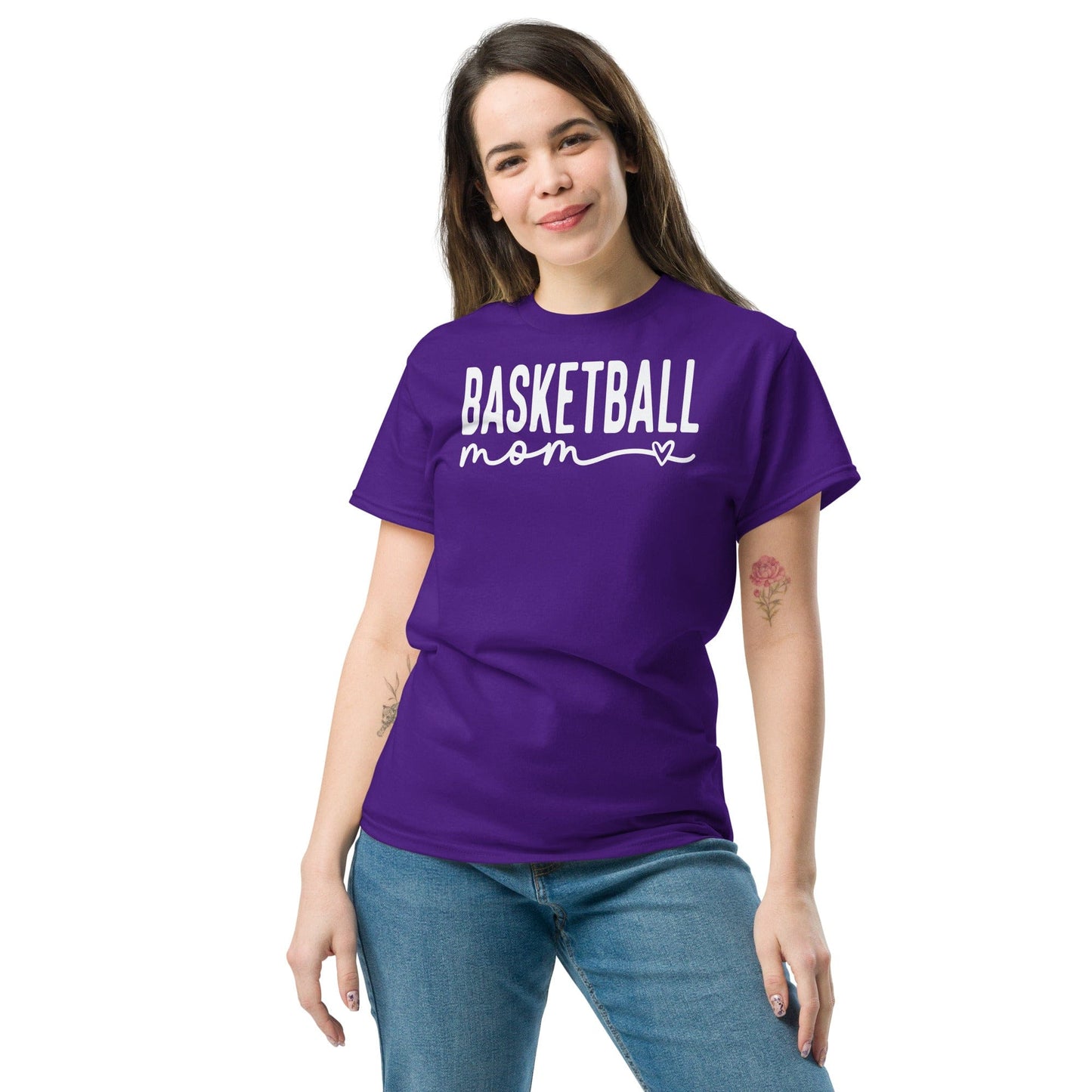 Basketball Mom Shirt with Heart - White Text Spirit Gear Collective T-Shirt