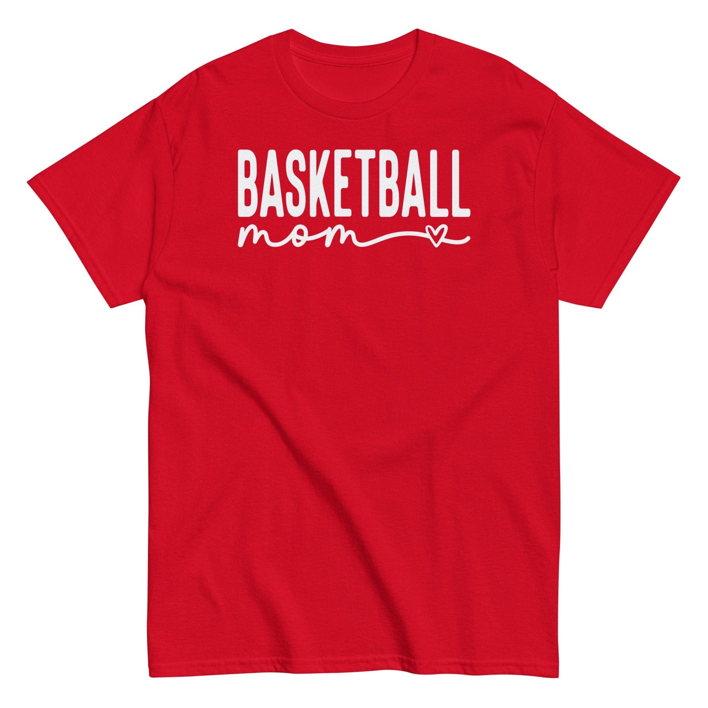 Basketball Mom Shirt with Heart - White Text Red / S Spirit Gear Collective T-Shirt