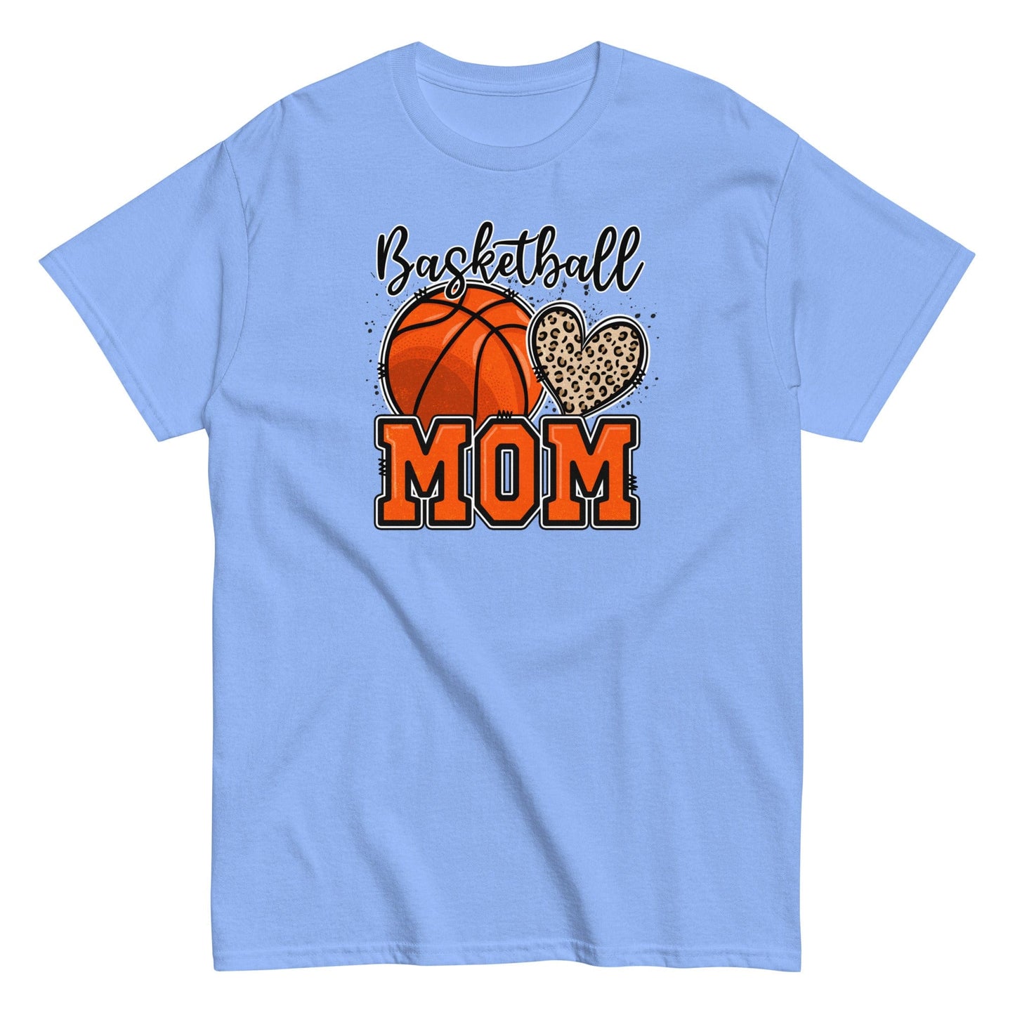 Basketball Mom Shirt with Leopard Heart Carolina Blue / S Spirit Gear Collective T-Shirt