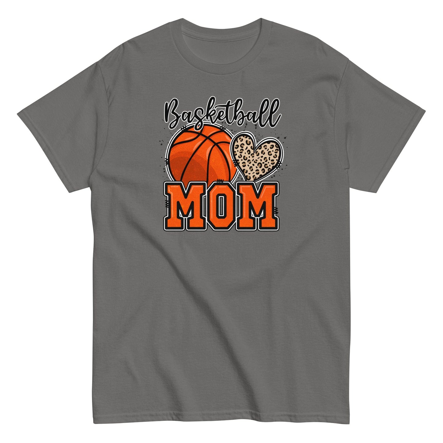 Basketball Mom Shirt with Leopard Heart Charcoal / S Spirit Gear Collective T-Shirt