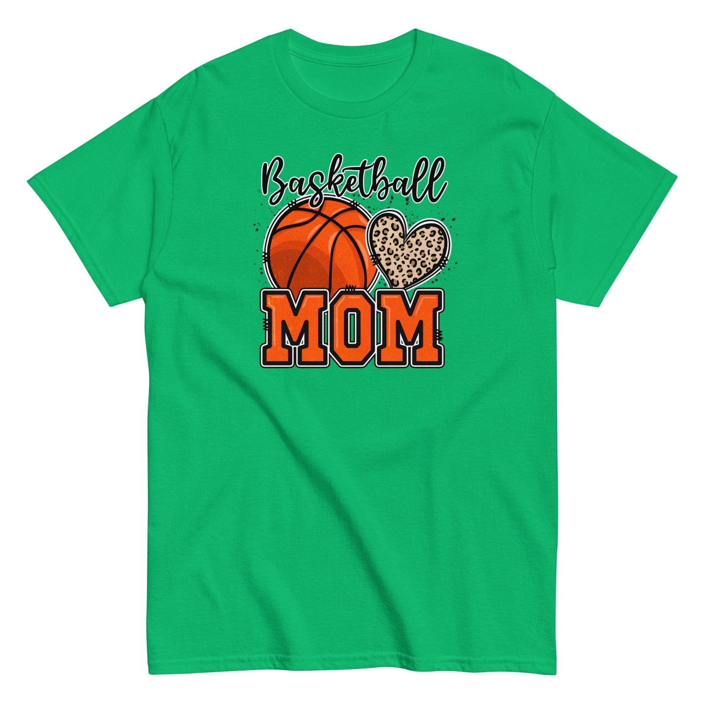 Basketball Mom Shirt with Leopard Heart Irish Green / S Spirit Gear Collective T-Shirt