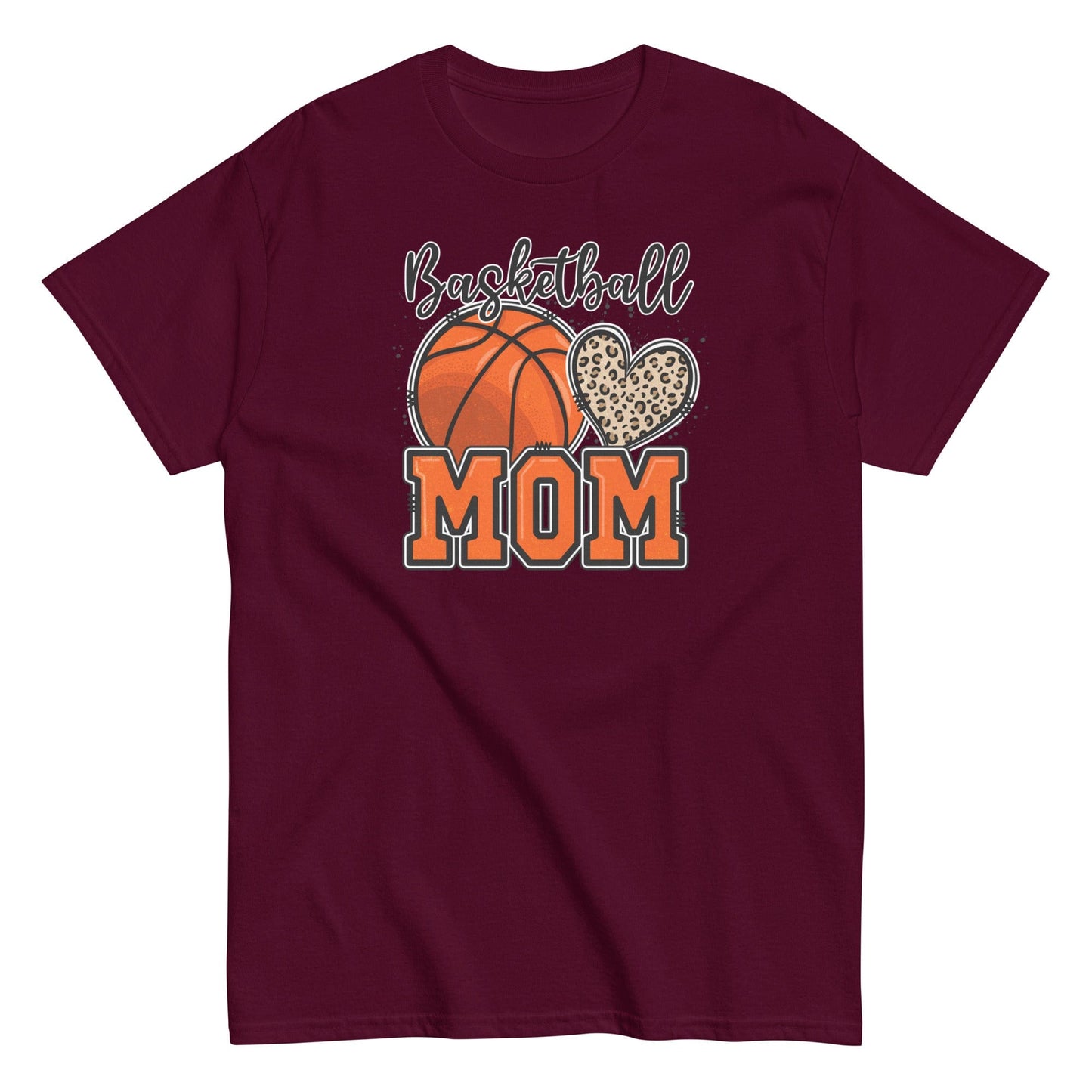 Basketball Mom Shirt with Leopard Heart Maroon / S Spirit Gear Collective T-Shirt