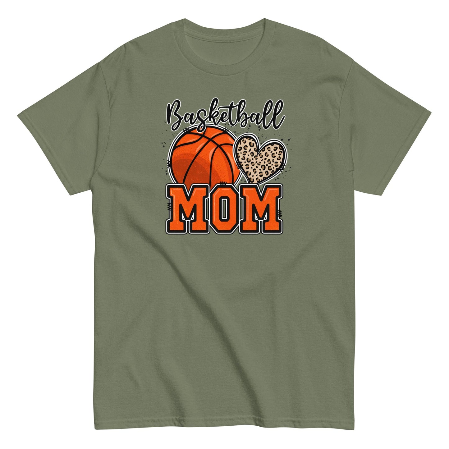 Basketball Mom Shirt with Leopard Heart Military Green / S Spirit Gear Collective T-Shirt