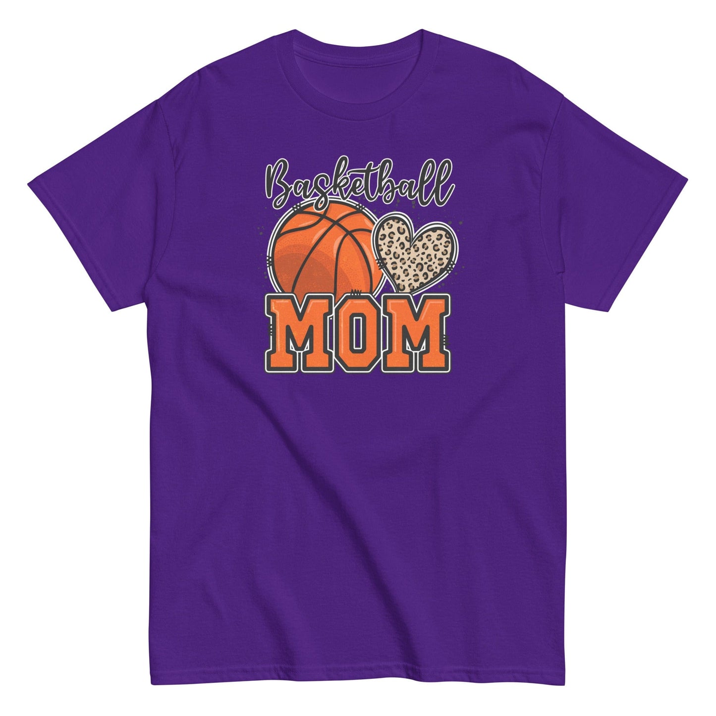 Basketball Mom Shirt with Leopard Heart Purple / S Spirit Gear Collective T-Shirt