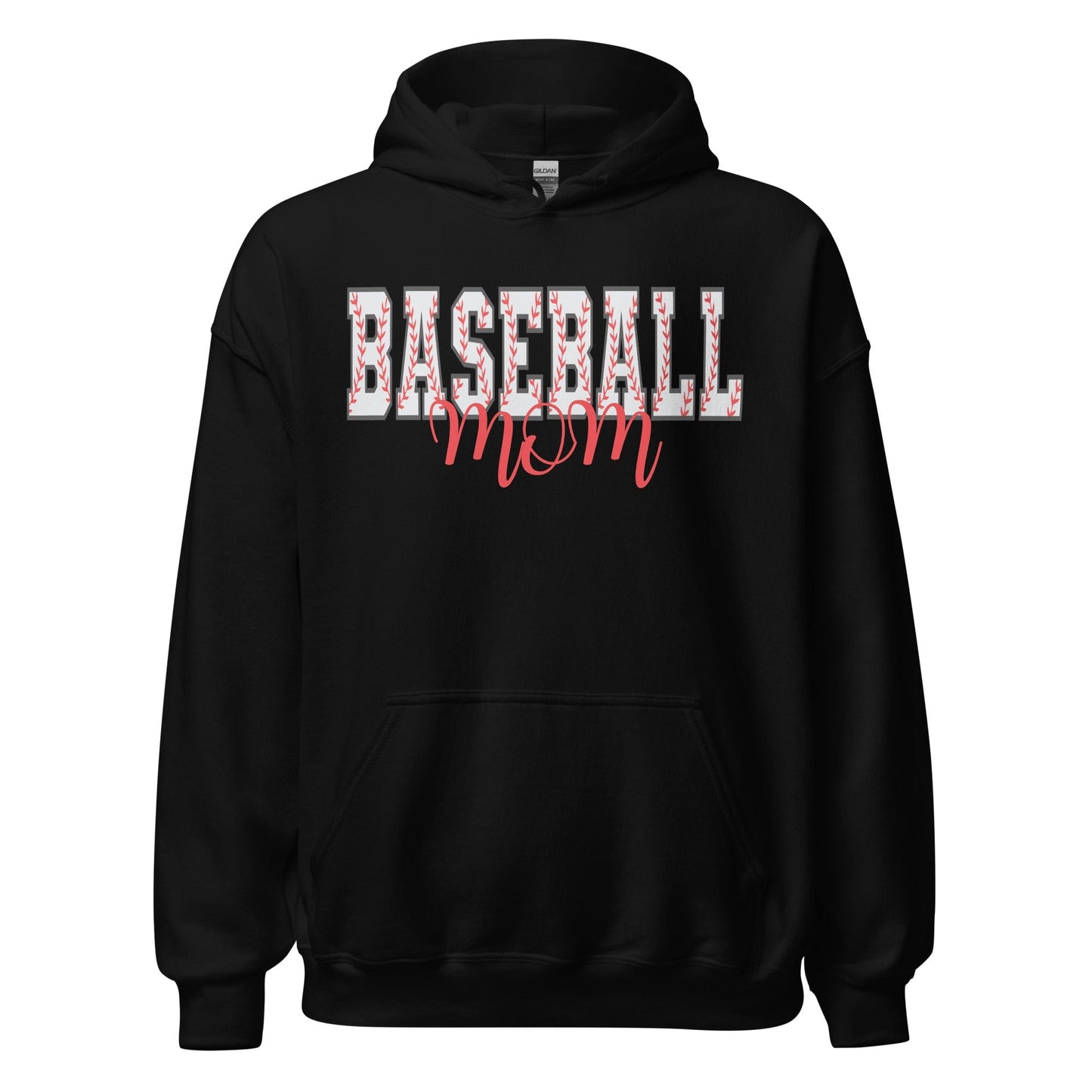 Bold Baseball Mom Hoodie – Baseball Block Letter Design Black / S Spirit Gear Collective Hoodie