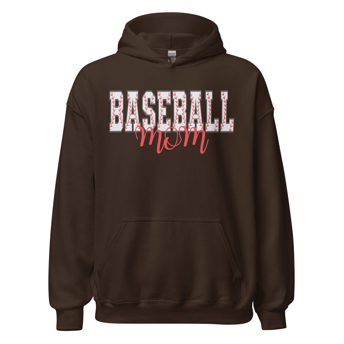 Bold Baseball Mom Hoodie – Baseball Block Letter Design Dark Chocolate / S Spirit Gear Collective Hoodie