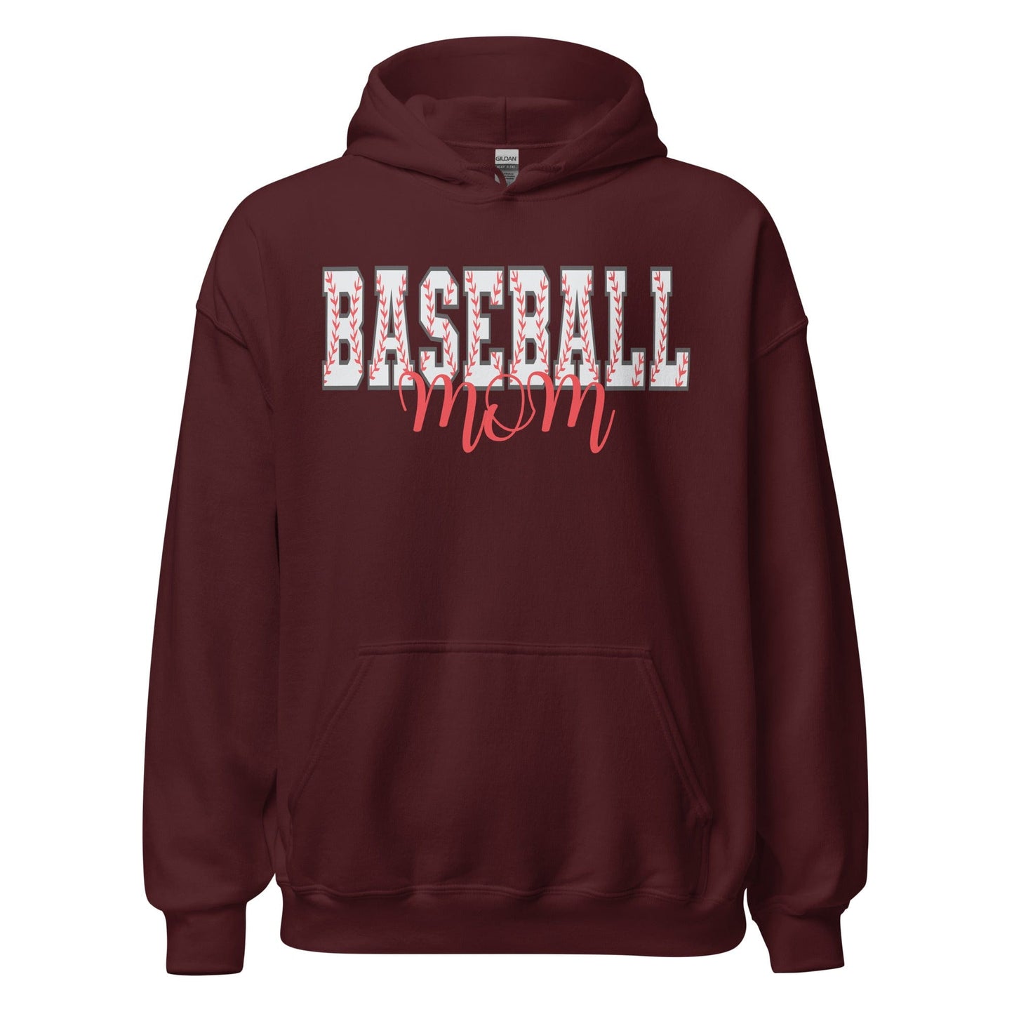 Bold Baseball Mom Hoodie – Baseball Block Letter Design Maroon / S Spirit Gear Collective Hoodie