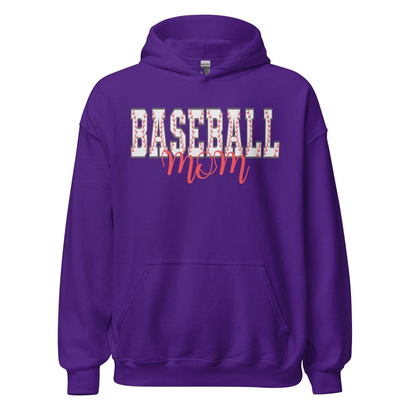 Bold Baseball Mom Hoodie – Baseball Block Letter Design Purple / S Spirit Gear Collective Hoodie
