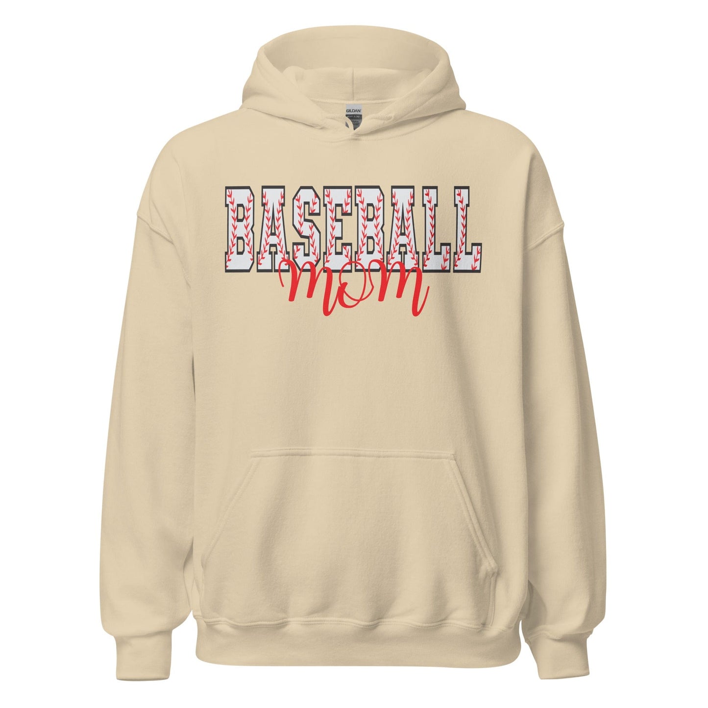 Bold Baseball Mom Hoodie – Baseball Block Letter Design Sand / S Spirit Gear Collective Hoodie