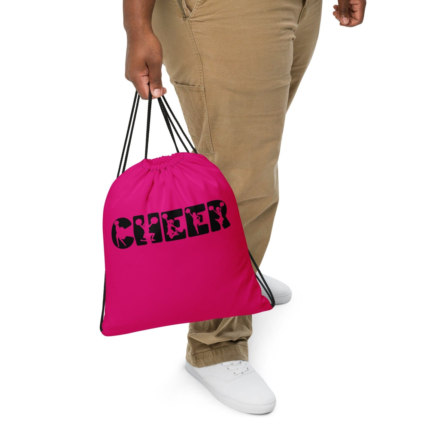 Cheer Graphic Black & Pink Drawstring Bag – Cheerleading Sports Bag Spirit Gear Collective drawstring tote