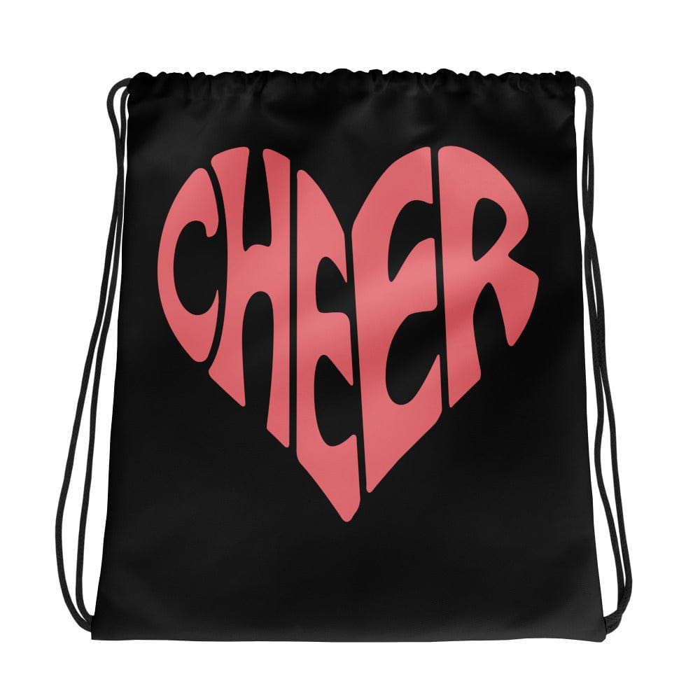 Cheer Heart Black & Pink Drawstring Bag – Cute Cheerleader Practice Sack Spirit Gear Collective drawstring tote