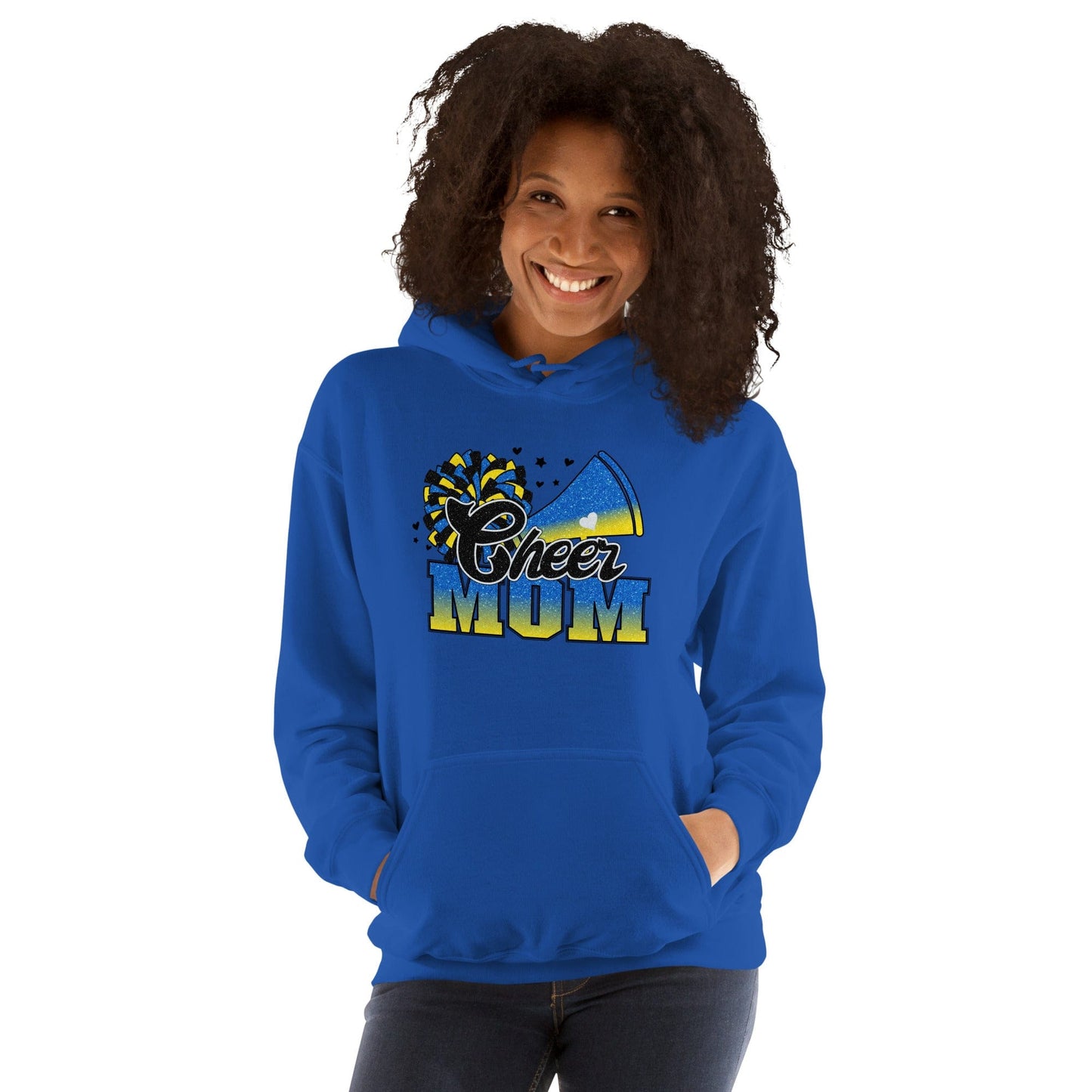 Cheer Mom Hoodie (blue and yellow) Spirit Gear Collective Hoodie