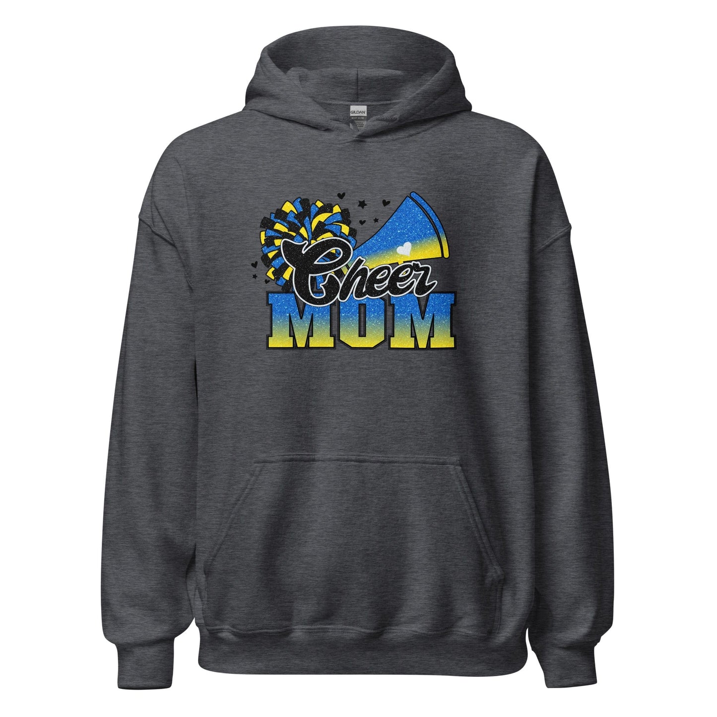 Cheer Mom Hoodie (blue and yellow) Dark Heather / S Spirit Gear Collective Hoodie