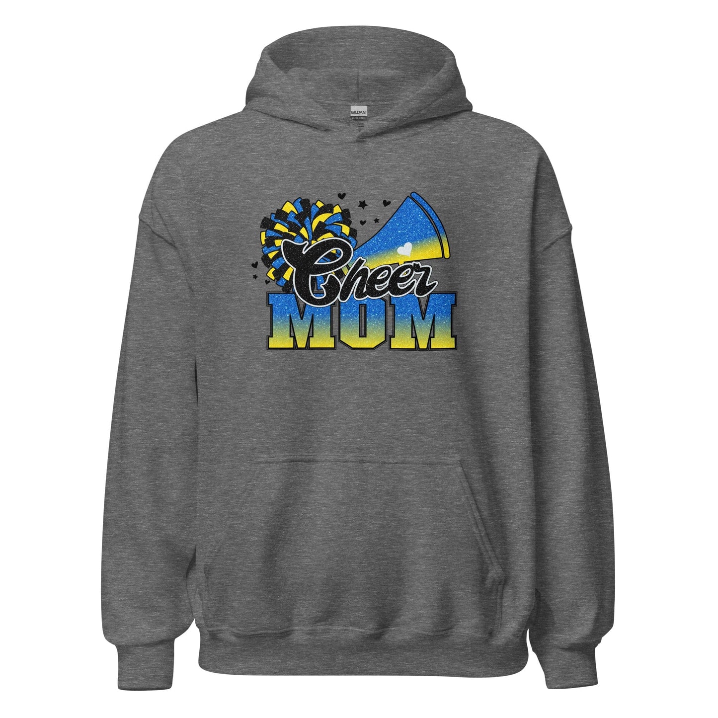 Cheer Mom Hoodie (blue and yellow) Graphite Heather / S Spirit Gear Collective Hoodie