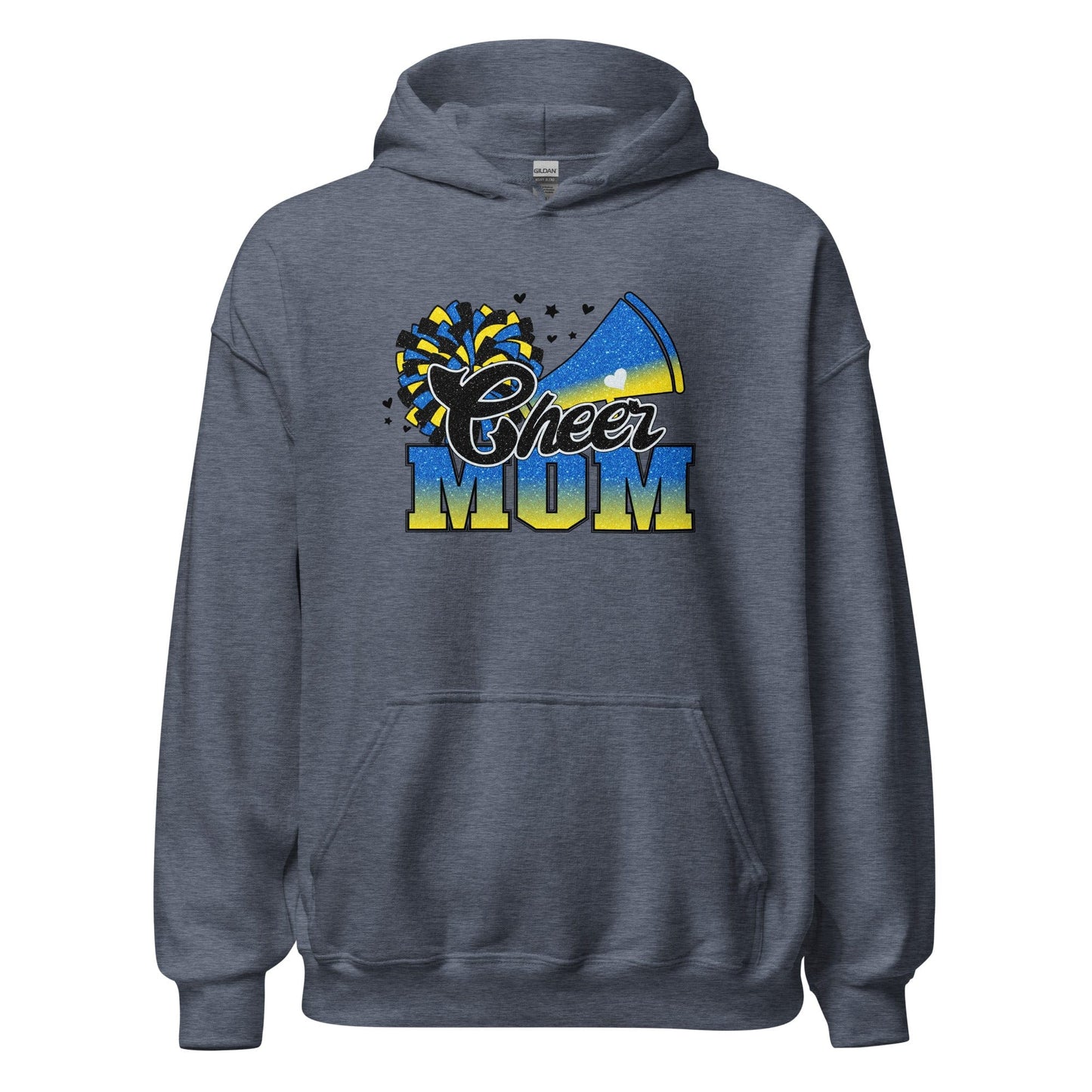Cheer Mom Hoodie (blue and yellow) Heather Sport Dark Navy / S Spirit Gear Collective Hoodie