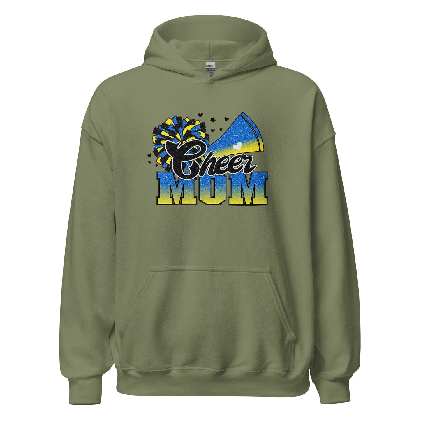 Cheer Mom Hoodie (blue and yellow) Military Green / S Spirit Gear Collective Hoodie