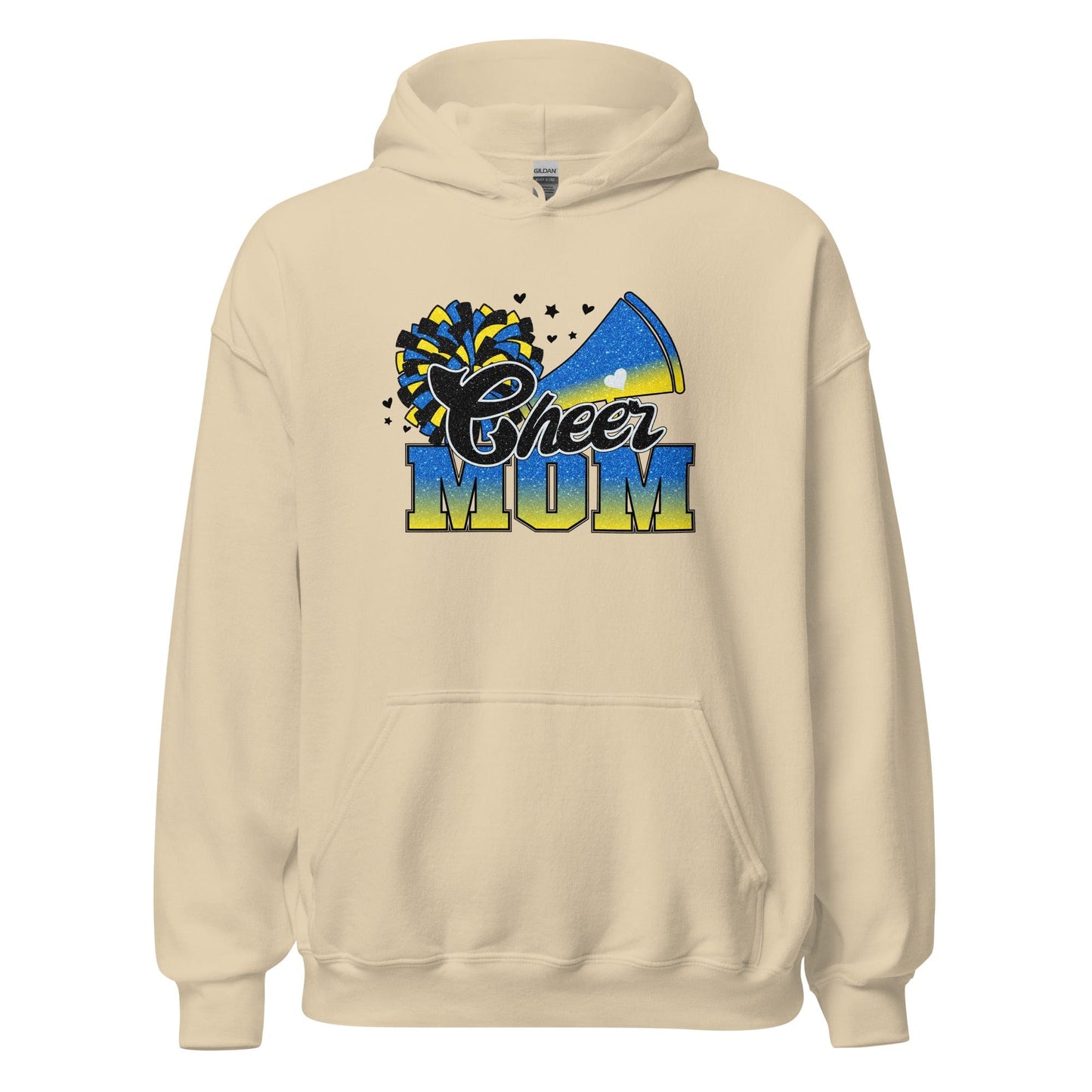 Cheer Mom Hoodie (blue and yellow) Sand / S Spirit Gear Collective Hoodie