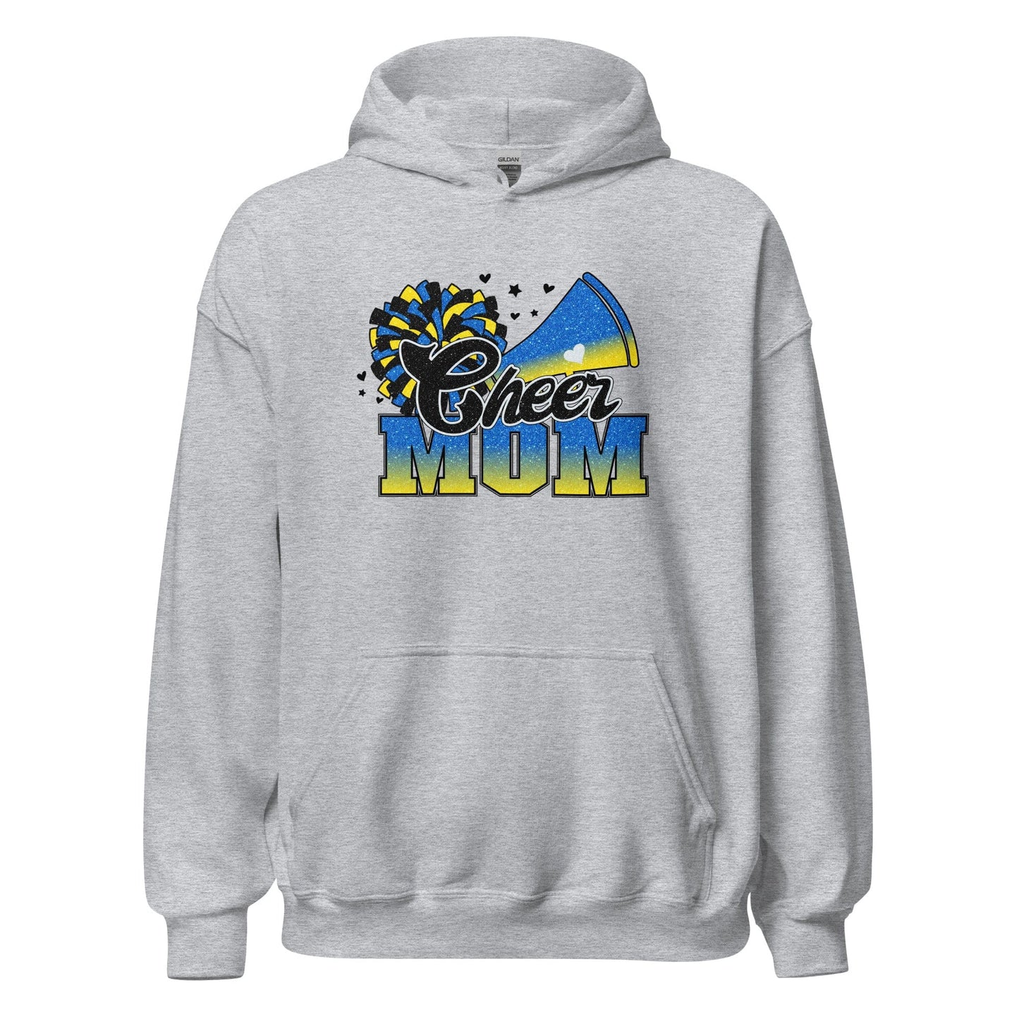 Cheer Mom Hoodie (blue and yellow) Sport Grey / S Spirit Gear Collective Hoodie